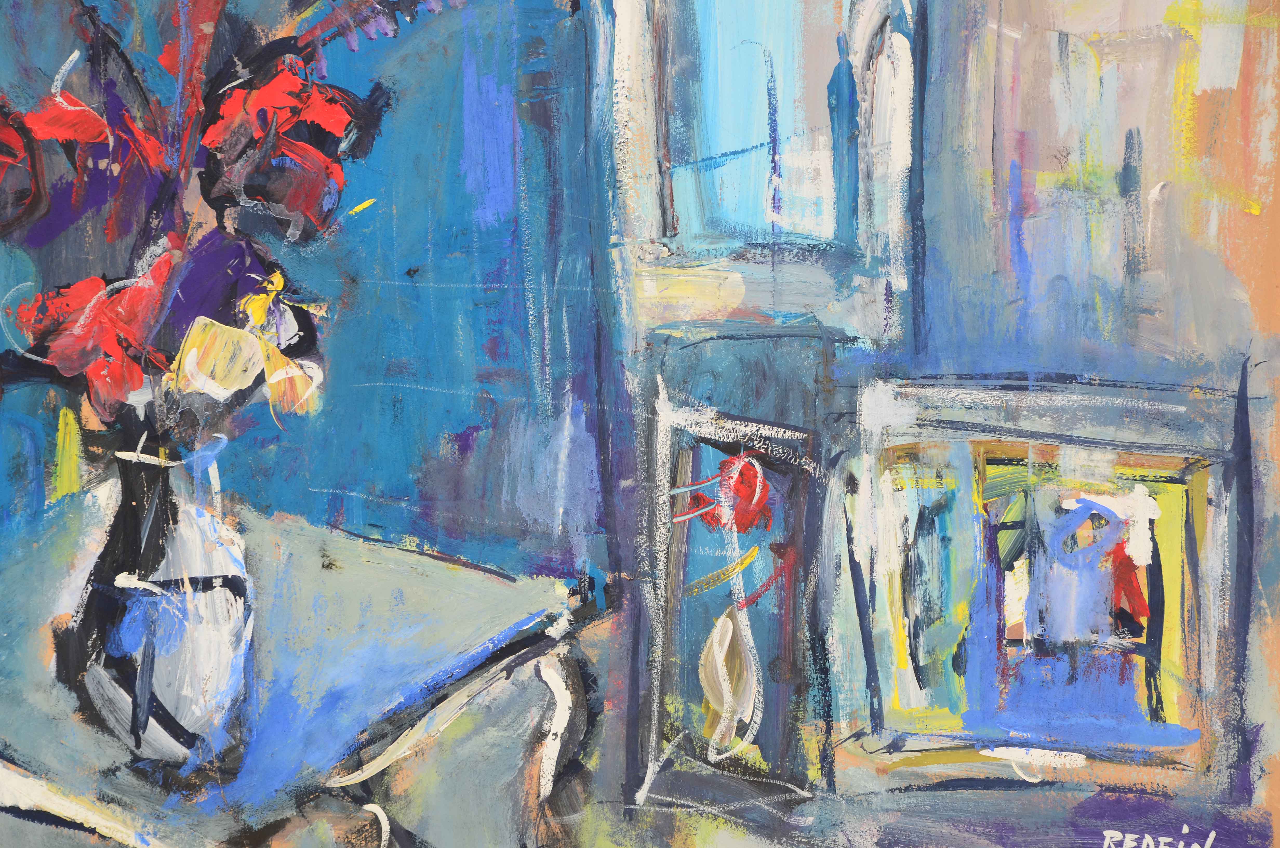 Alexander Redein Signed Original Oil Painting on Paper of an Interior Scene