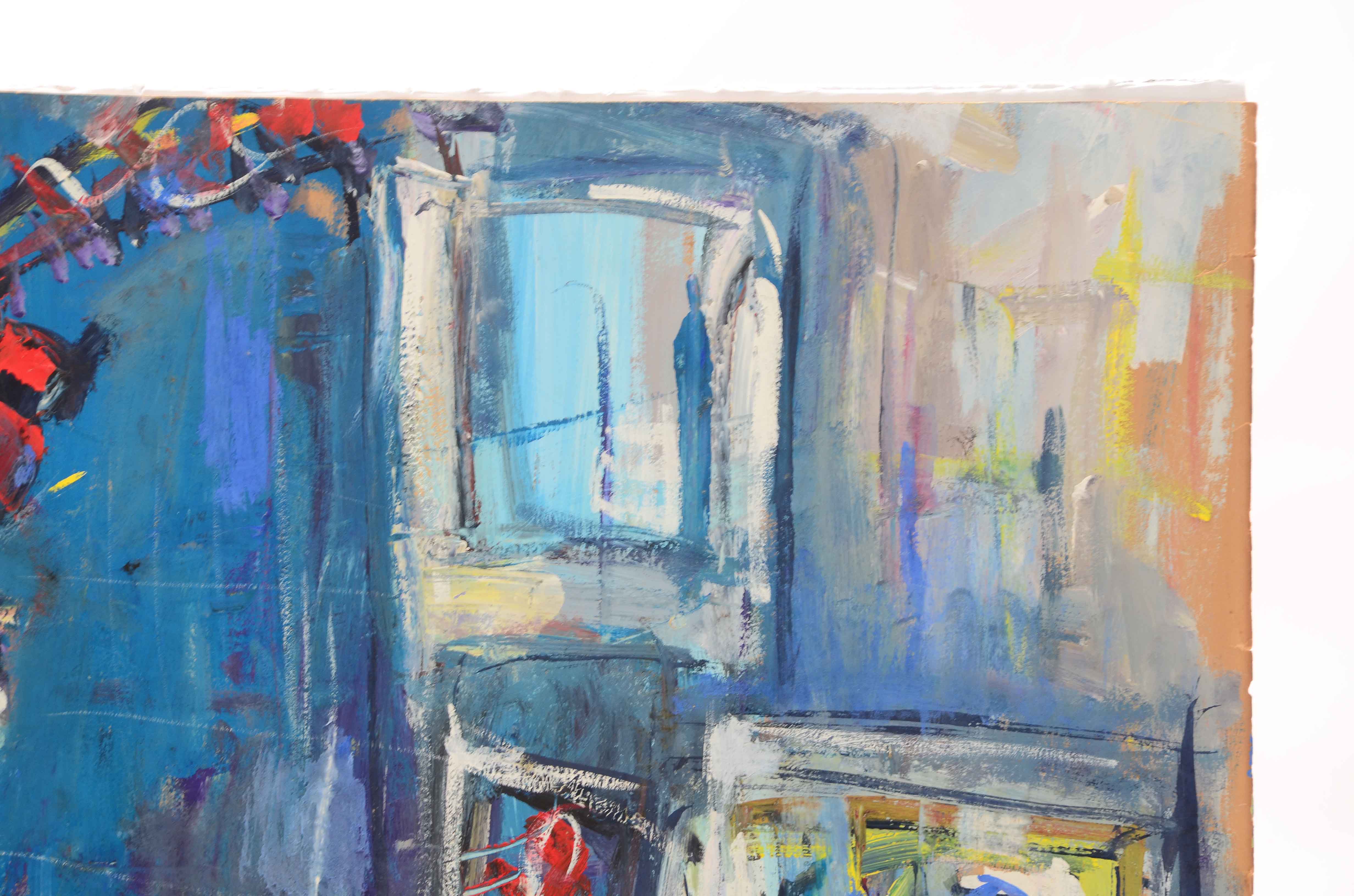 Alexander Redein Signed Original Oil Painting on Paper of an Interior Scene