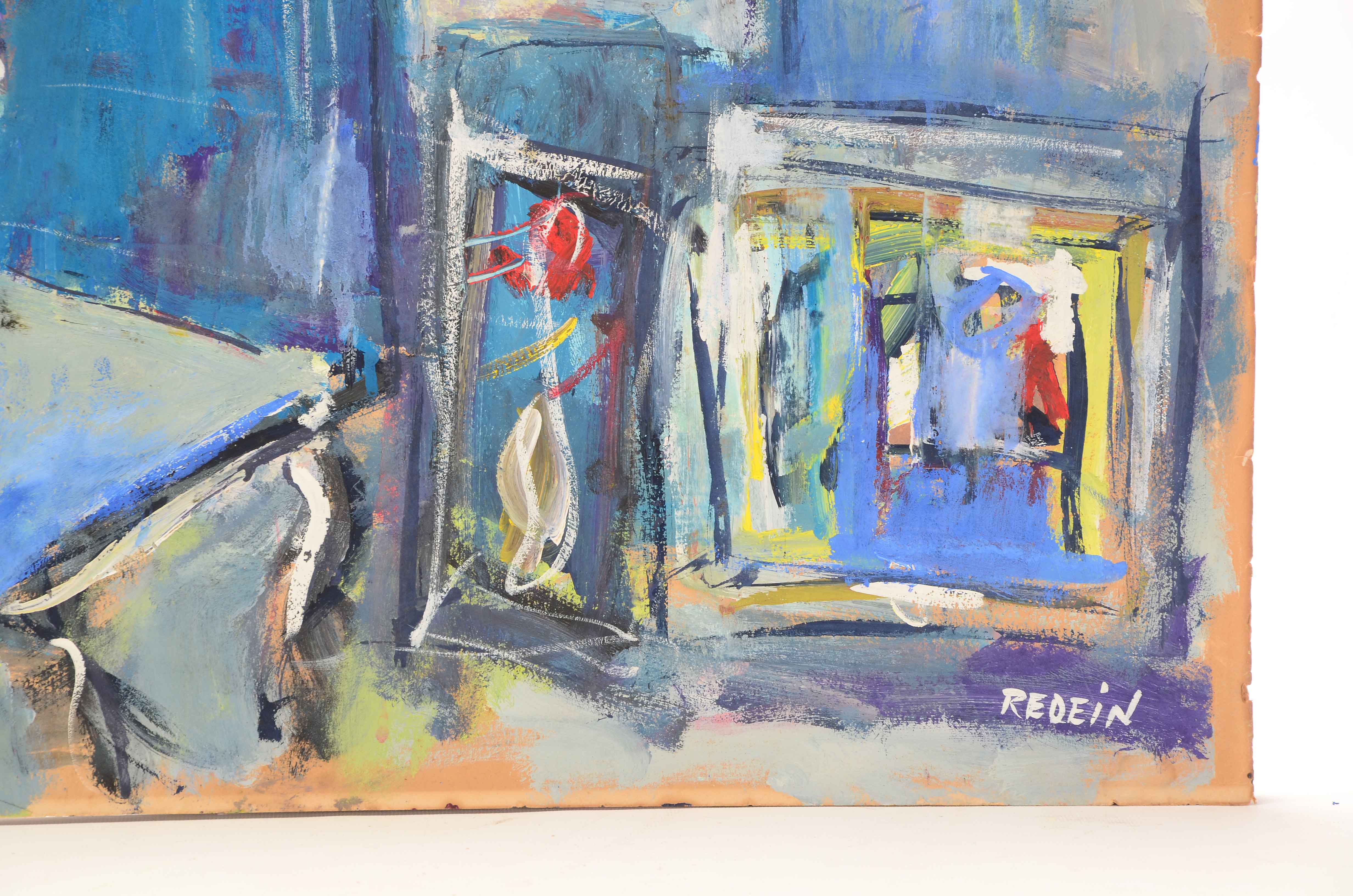 Alexander Redein Signed Original Oil Painting on Paper of an Interior Scene