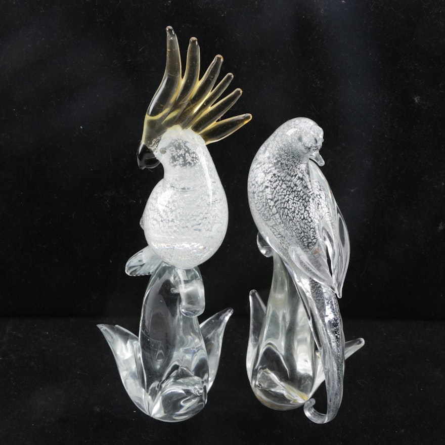 Murano "The Fisher's Whydah" & "Cockatoo-Vitri" Art Glass Sculptures