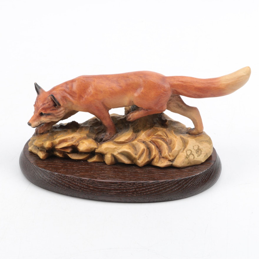 Anri Vintage Carved Wood Fox Figurine