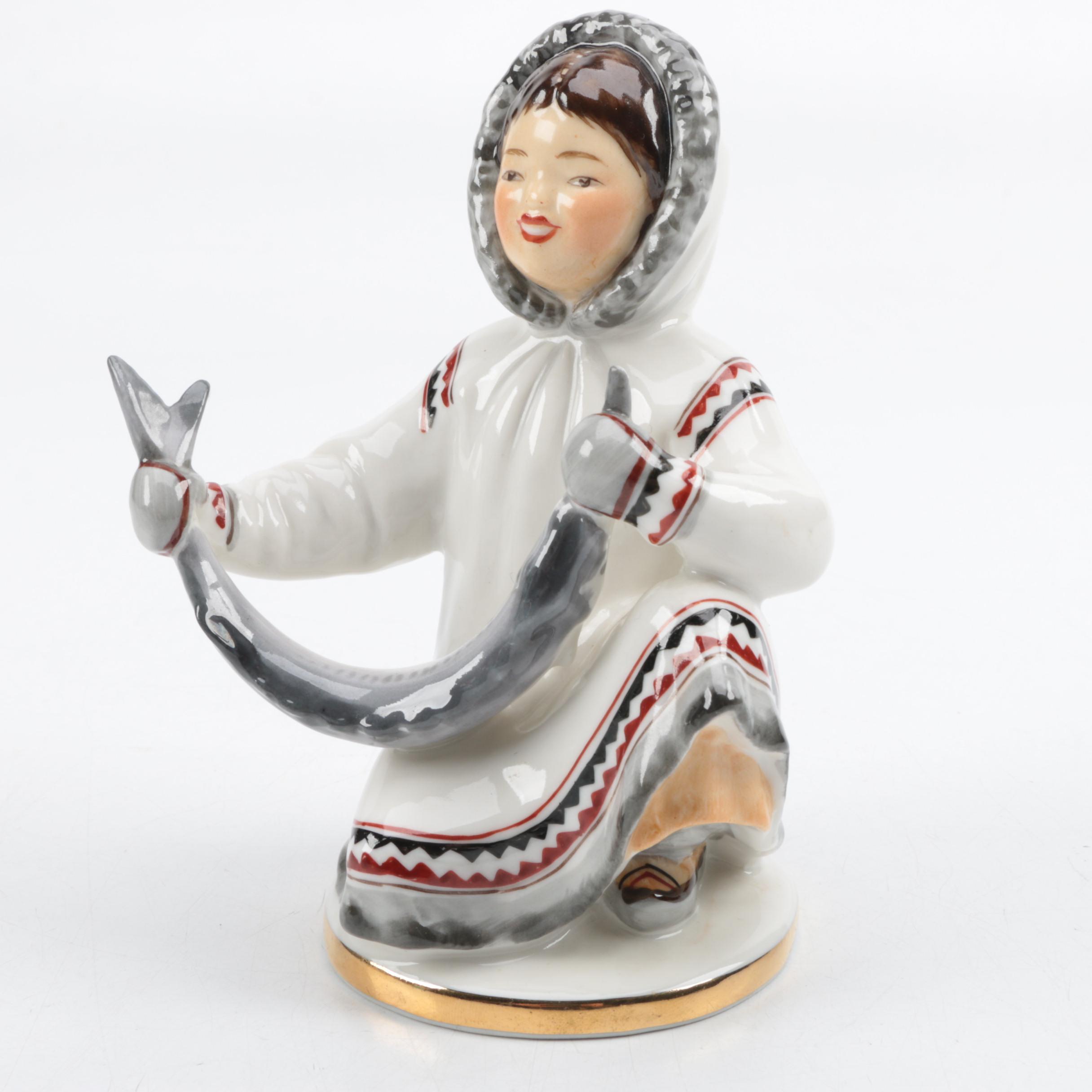 Lomonosov Eskimo Girl Fishing Figurine