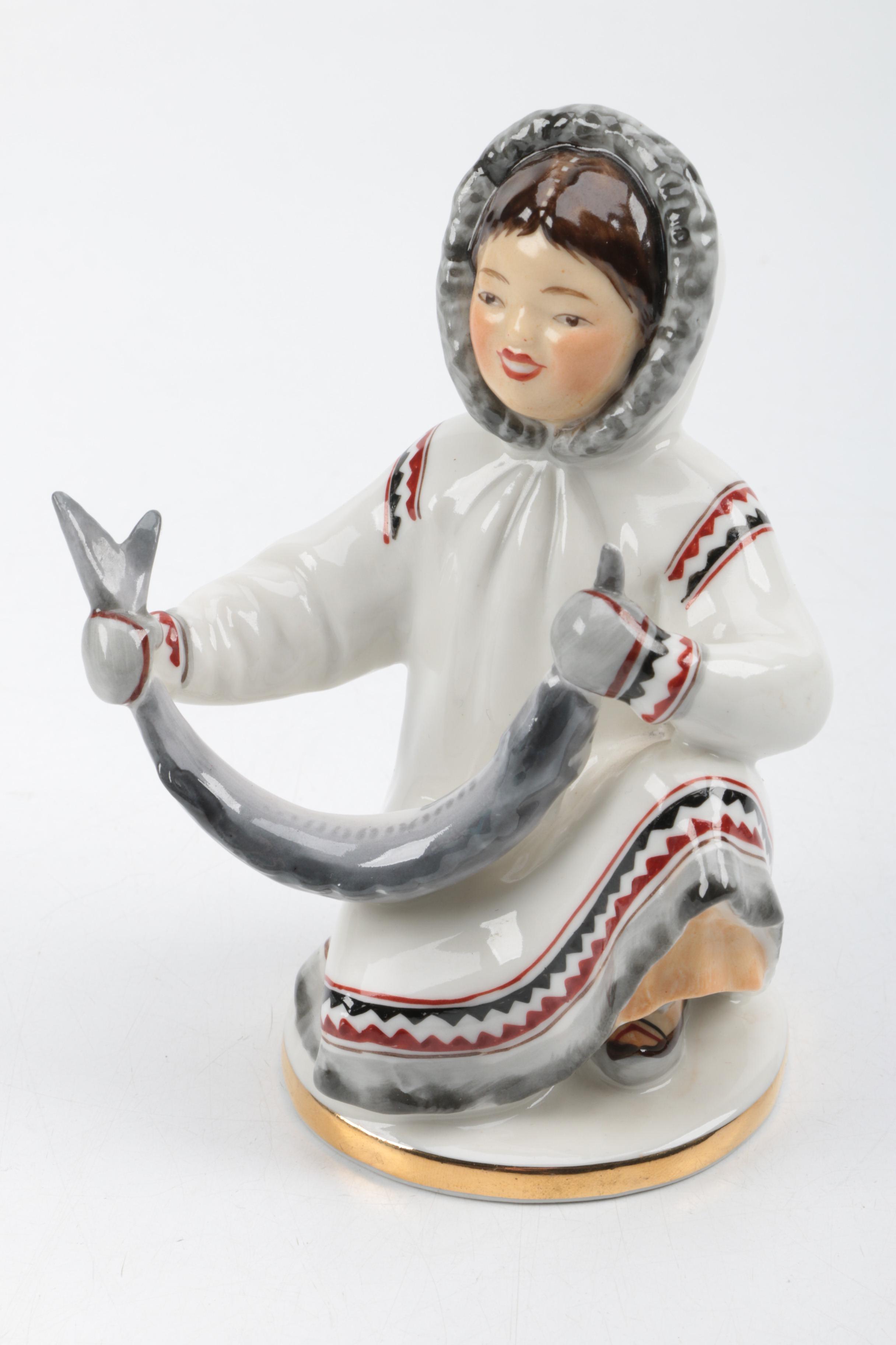 Lomonosov Eskimo Girl Fishing Figurine