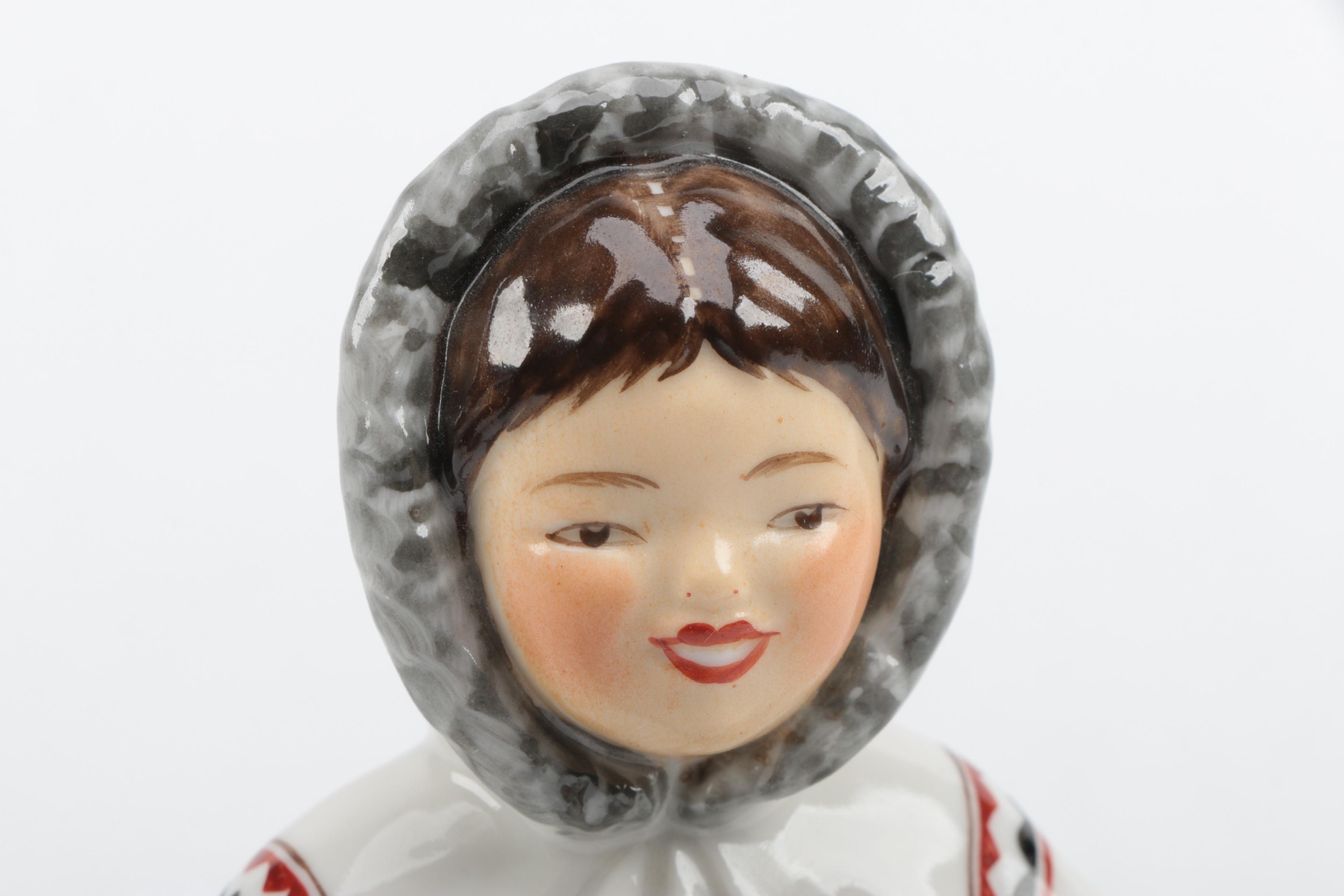 Lomonosov Eskimo Girl Fishing Figurine