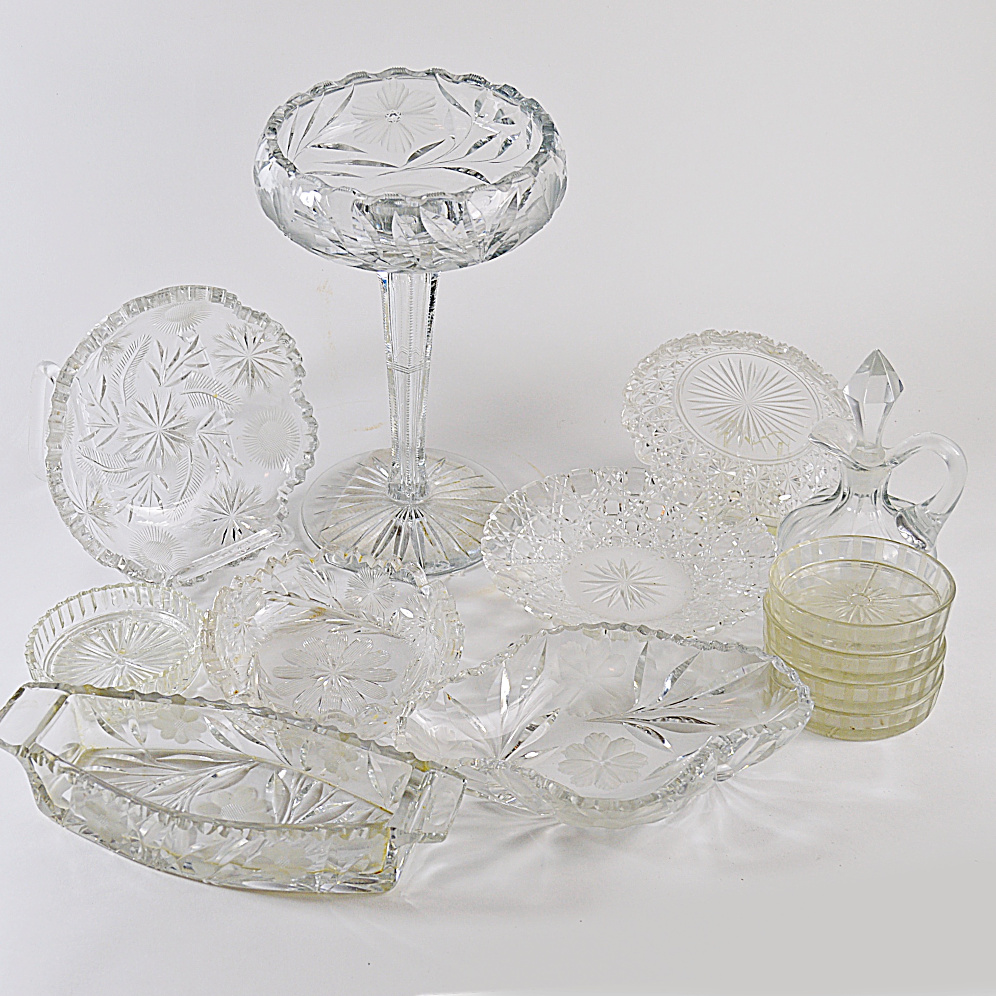 Vintage Cut Glass Serve Ware with Marked Compote