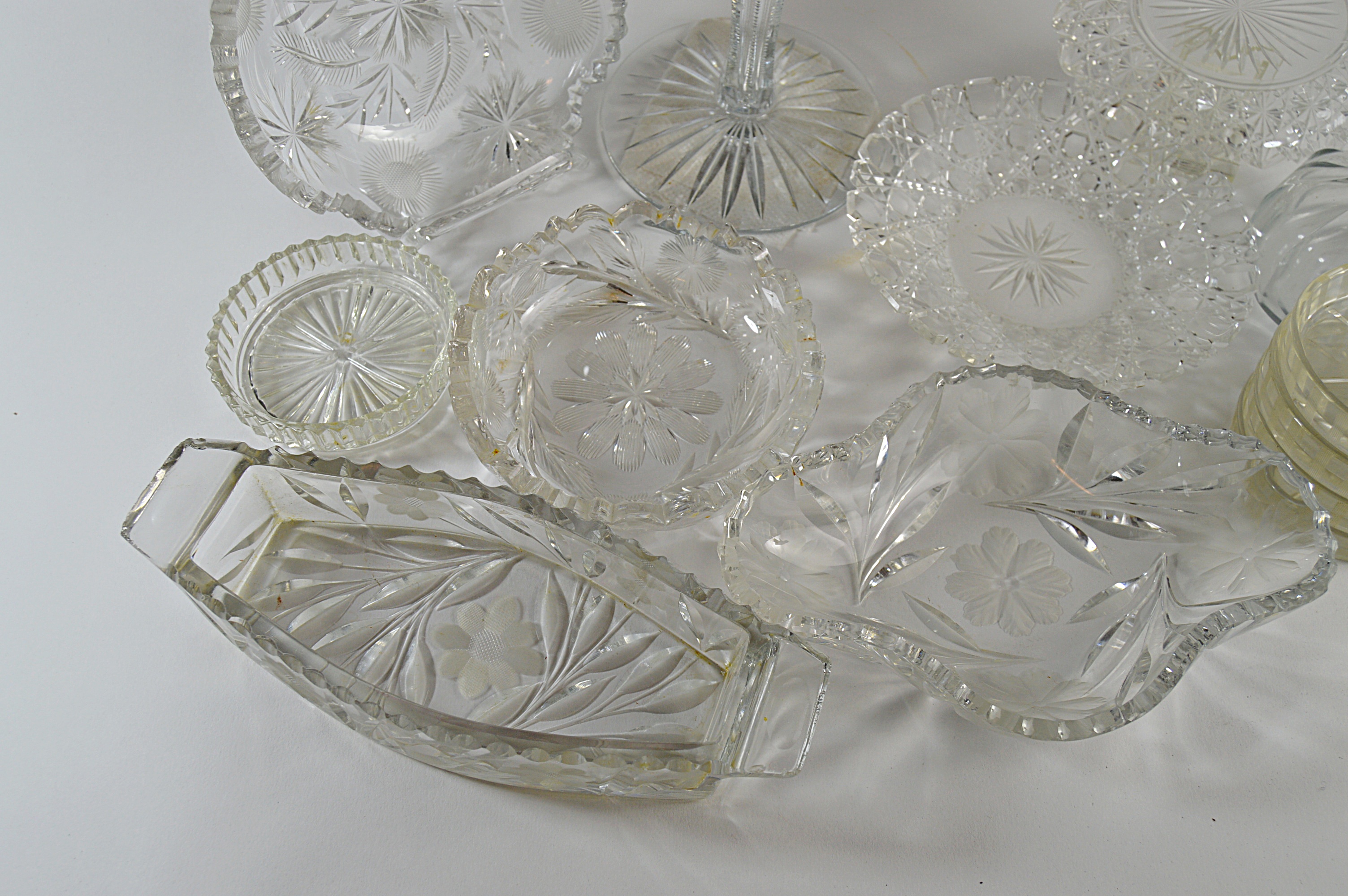 Vintage Cut Glass Serve Ware with Marked Compote