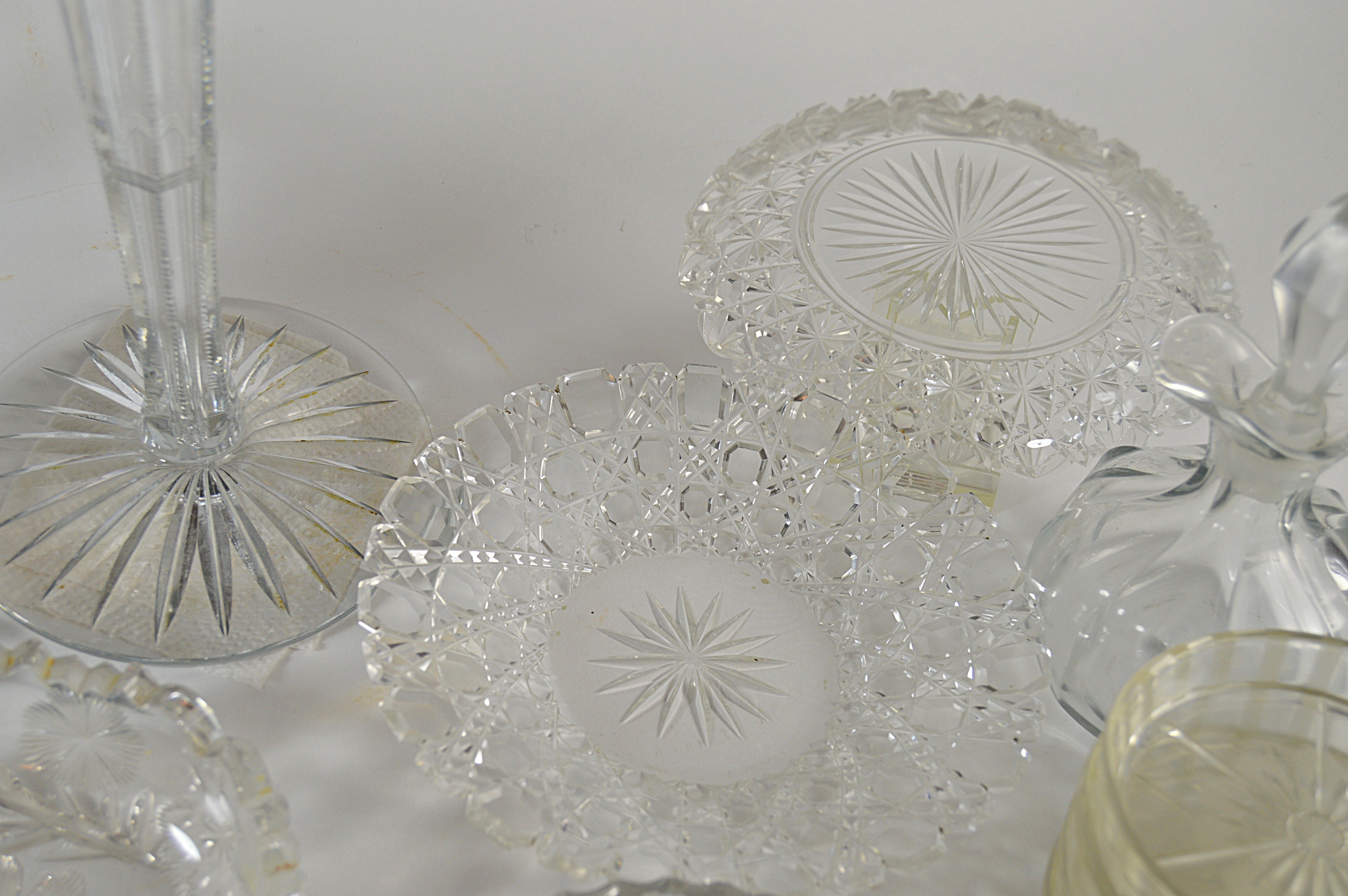 Vintage Cut Glass Serve Ware with Marked Compote