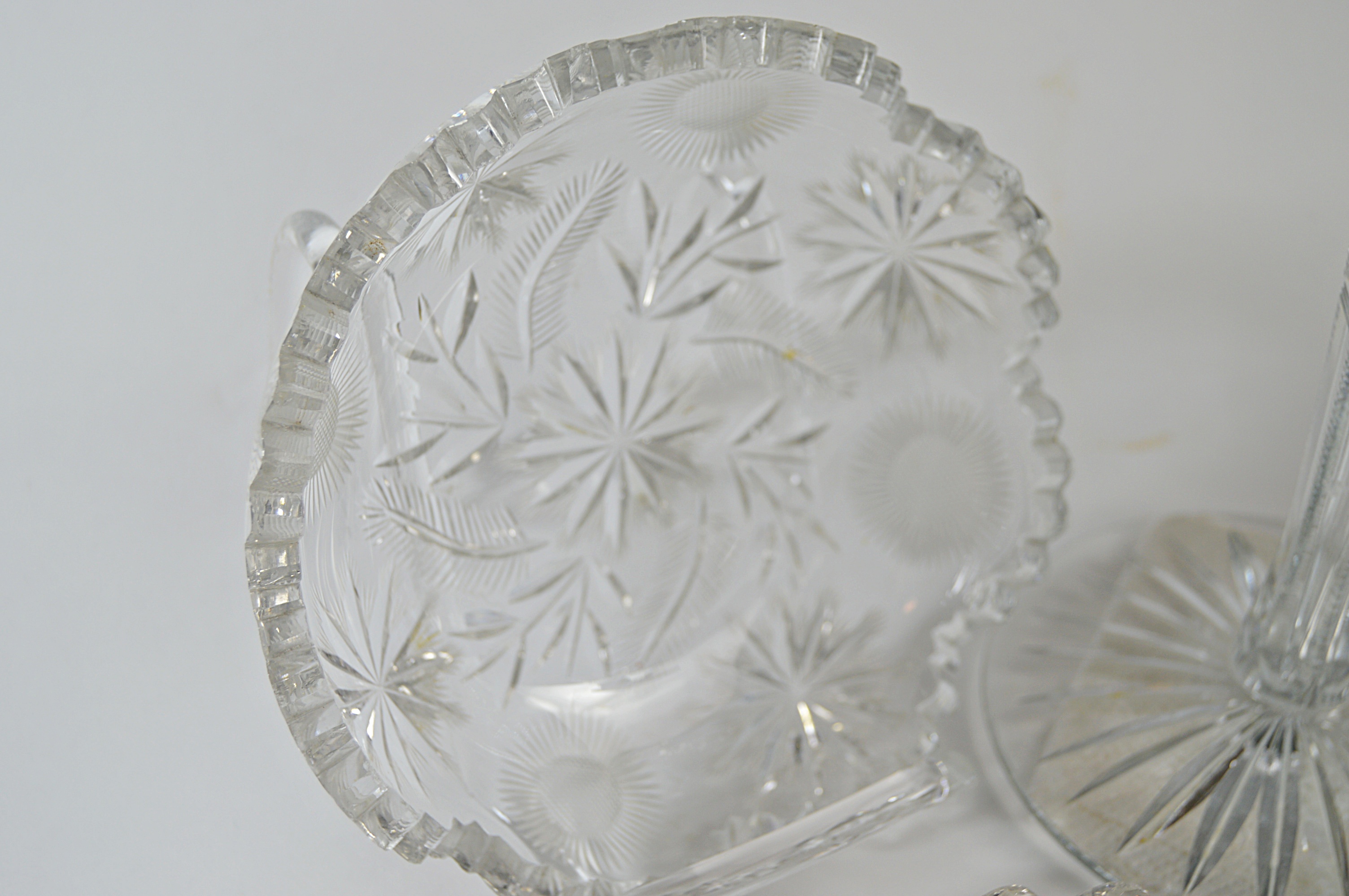 Vintage Cut Glass Serve Ware with Marked Compote