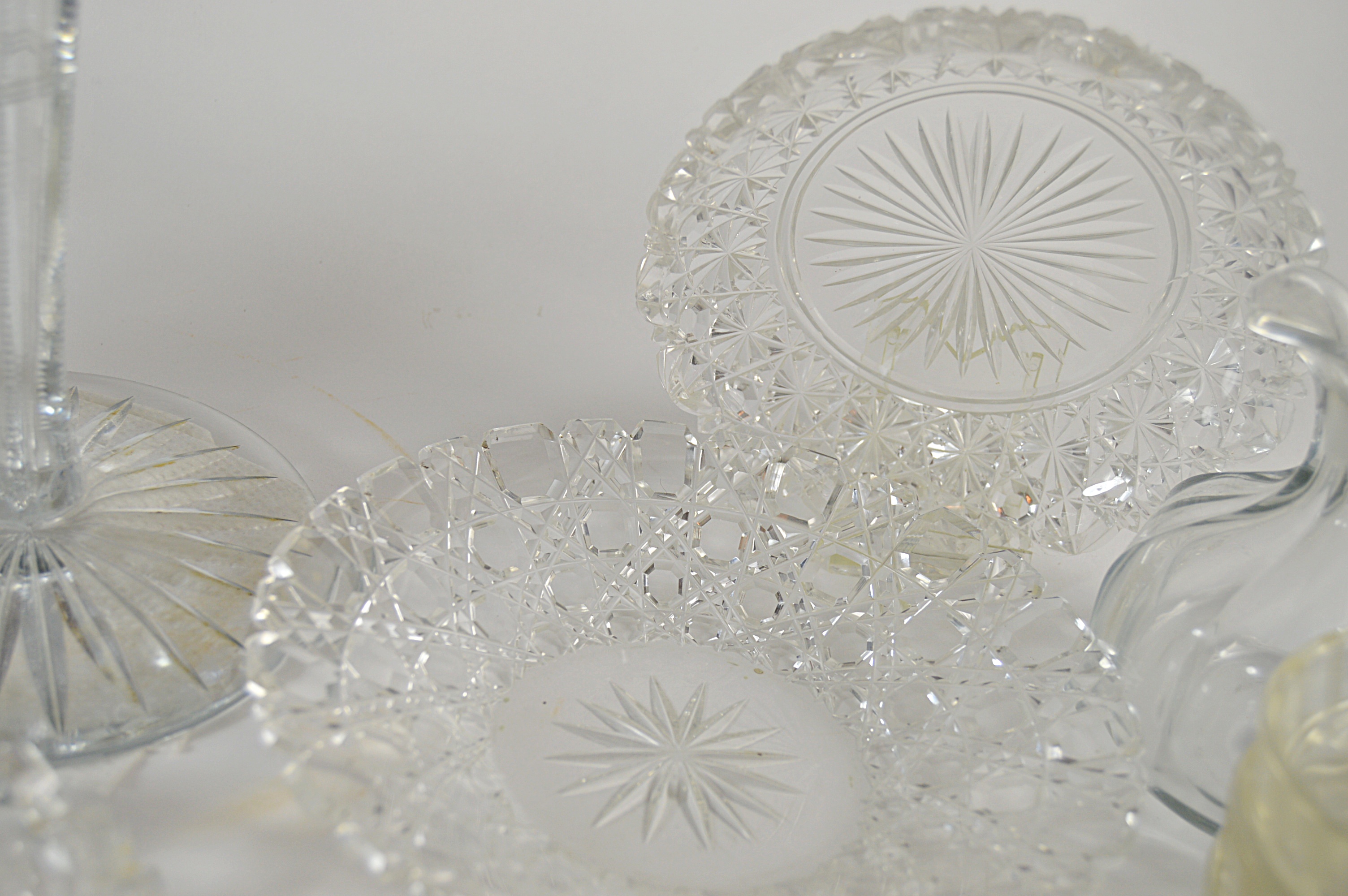 Vintage Cut Glass Serve Ware with Marked Compote