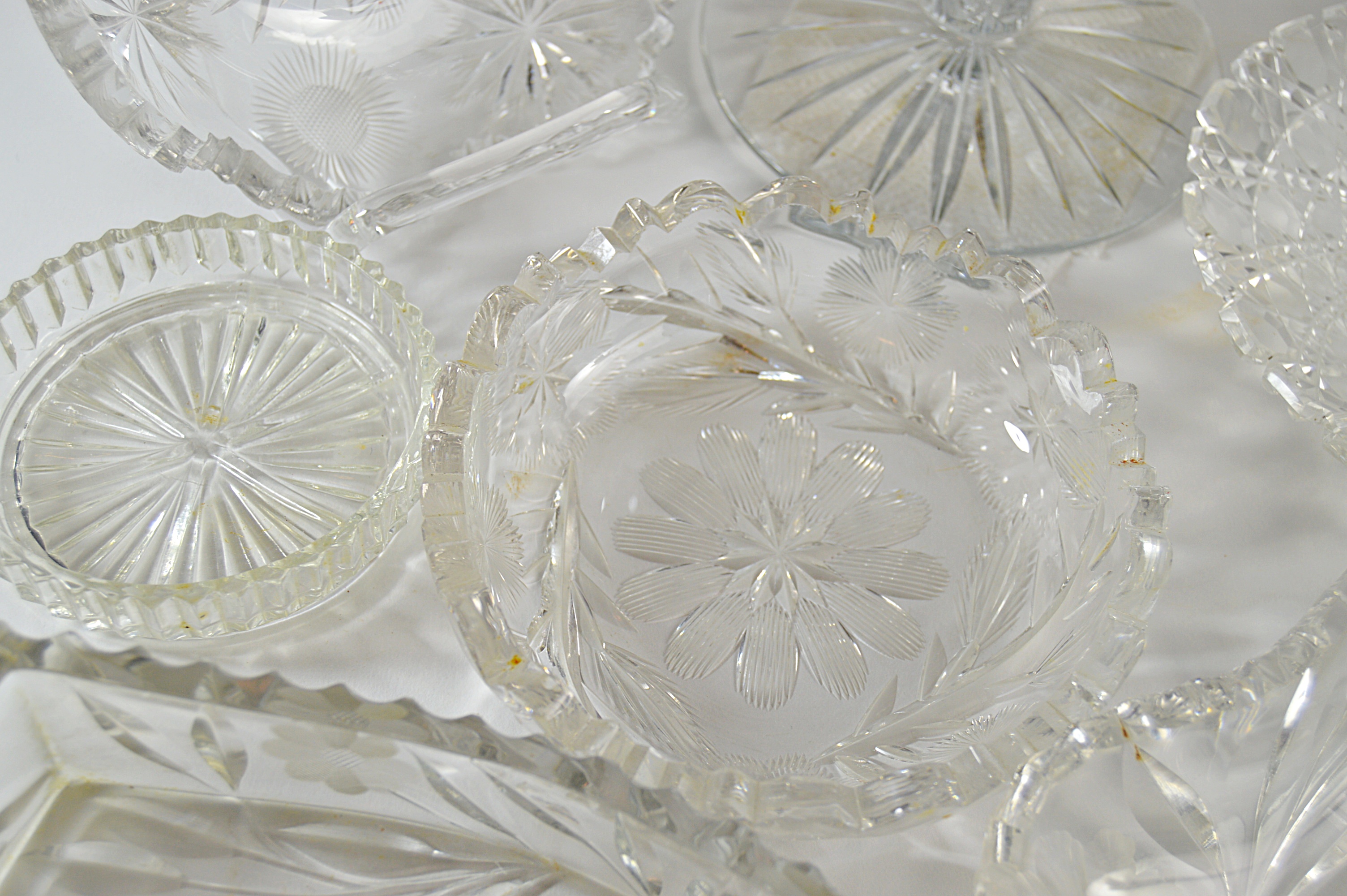 Vintage Cut Glass Serve Ware with Marked Compote