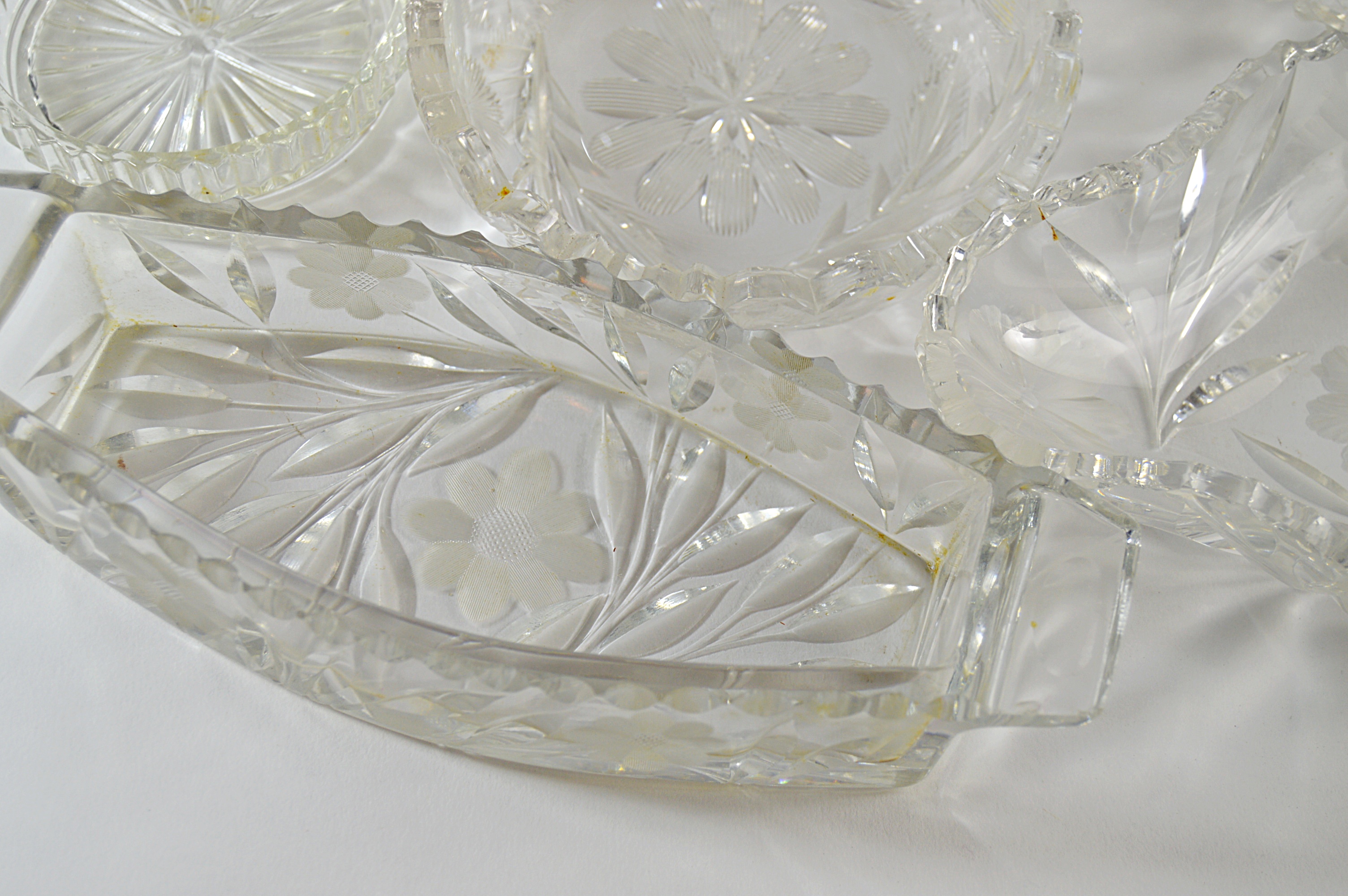 Vintage Cut Glass Serve Ware with Marked Compote