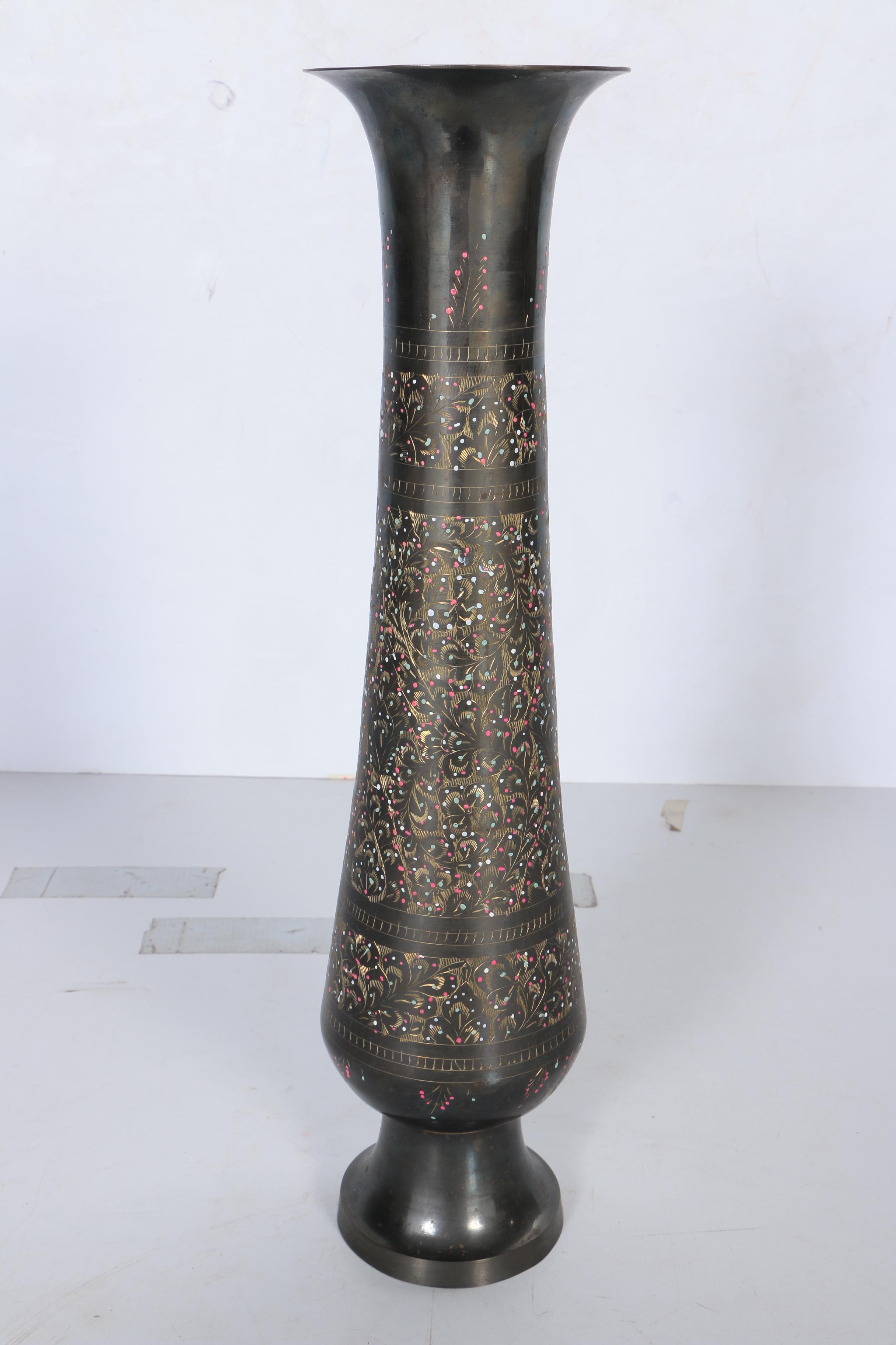 Pair of Etched Brass Vases