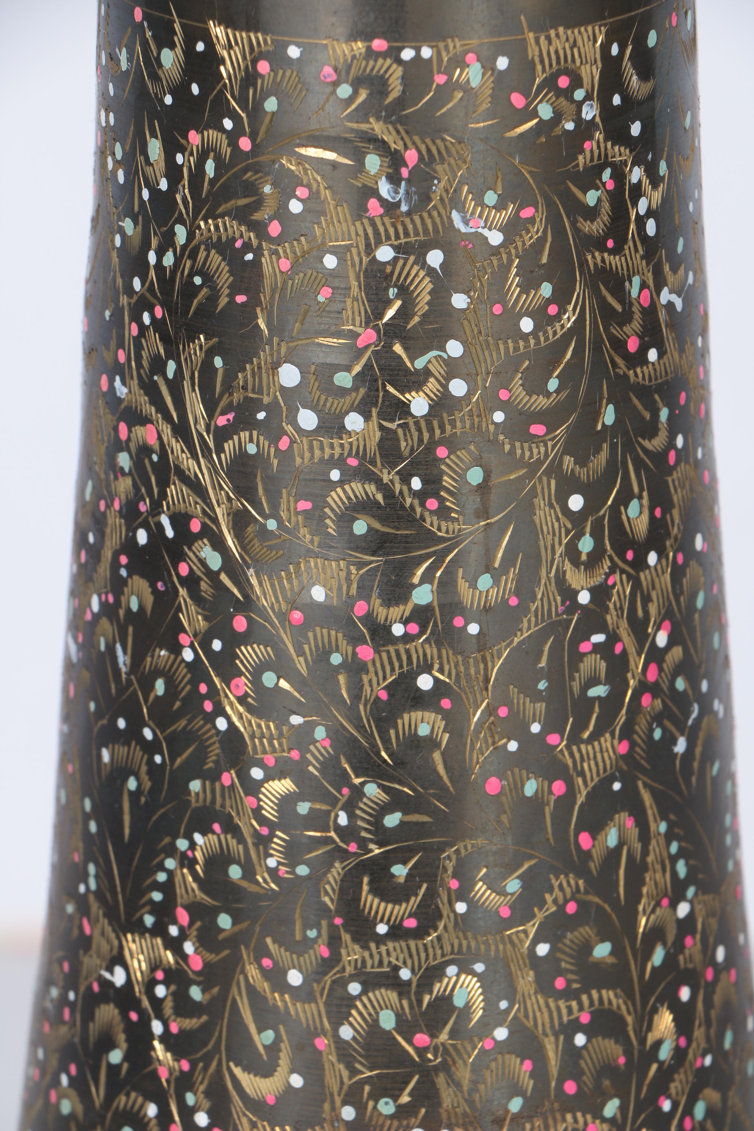 Pair of Etched Brass Vases