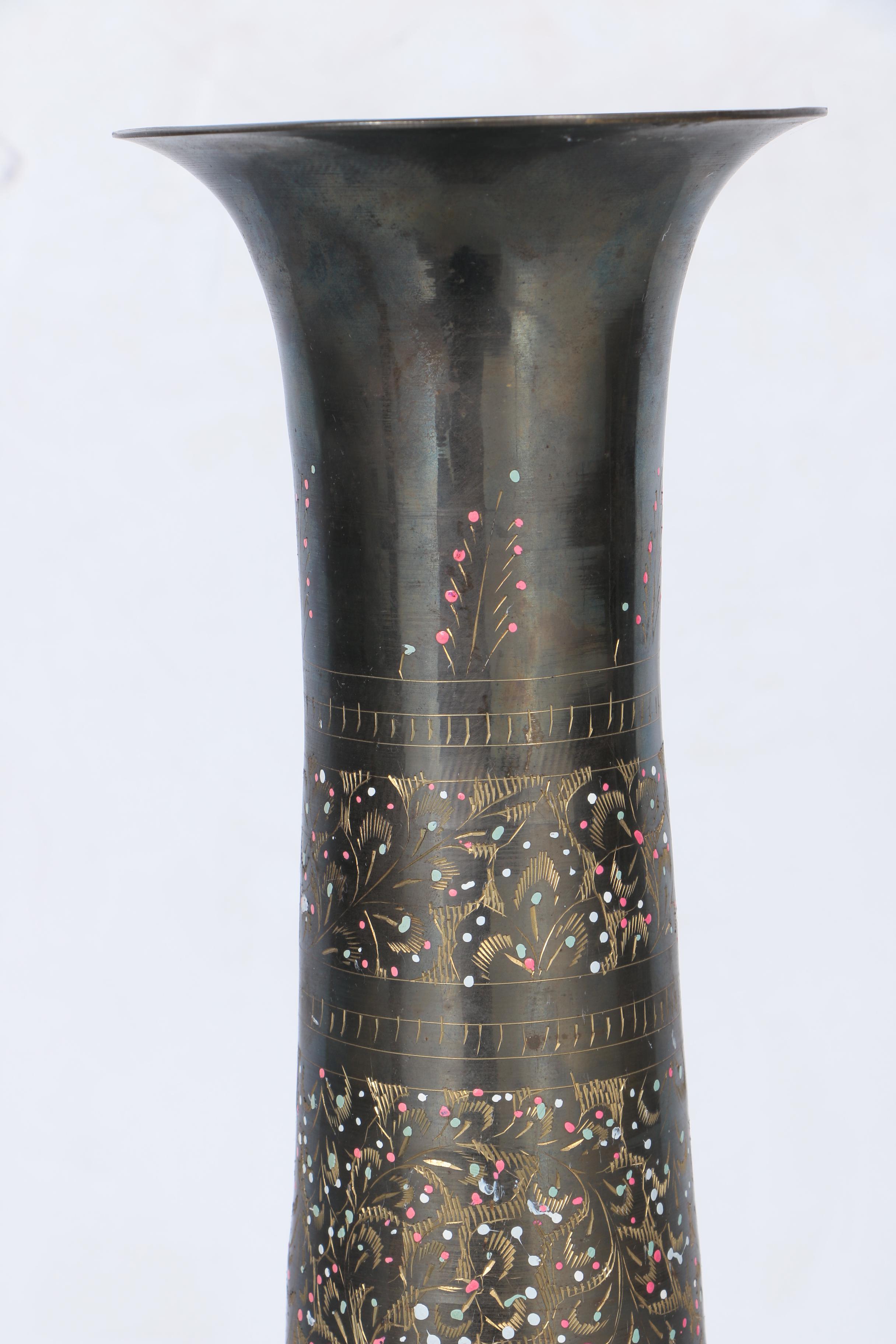 Pair of Etched Brass Vases