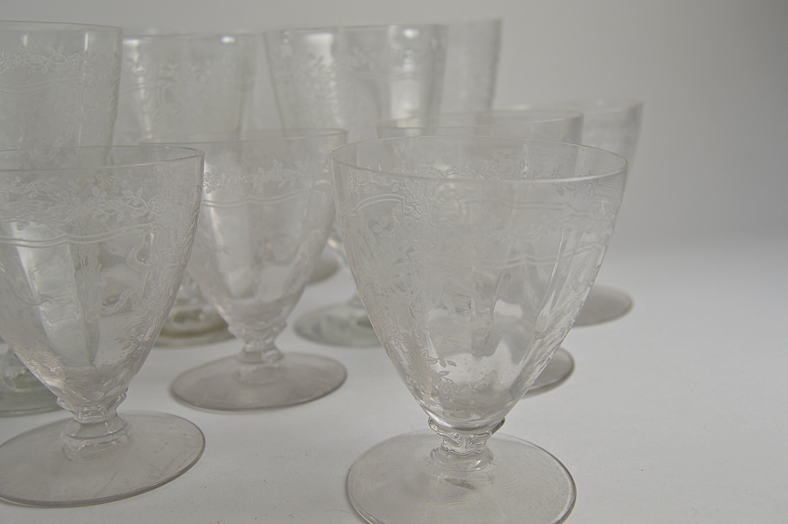 Set of Fosteria "June" Depression Glass Barware