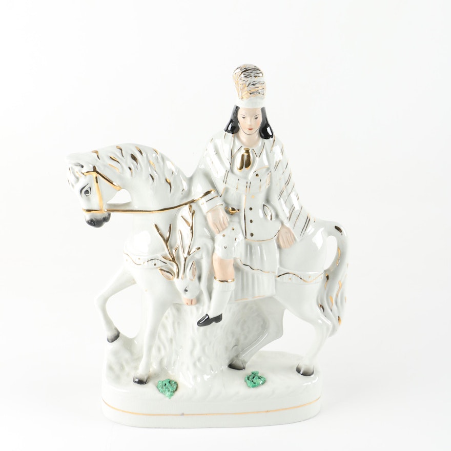 Staffordshire Ware Figurine of Hunter on Horseback with Stag