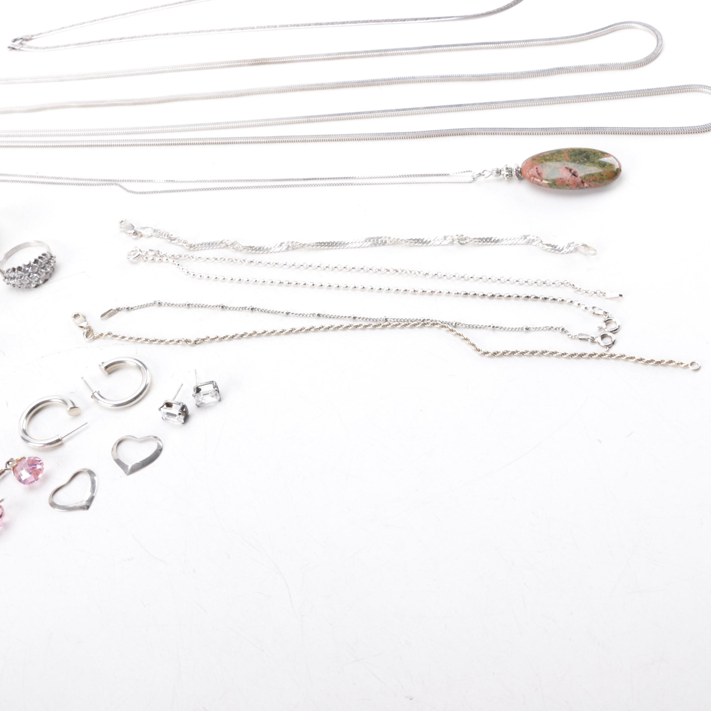 Sterling Silver Jewelry Including Amethyst Ring