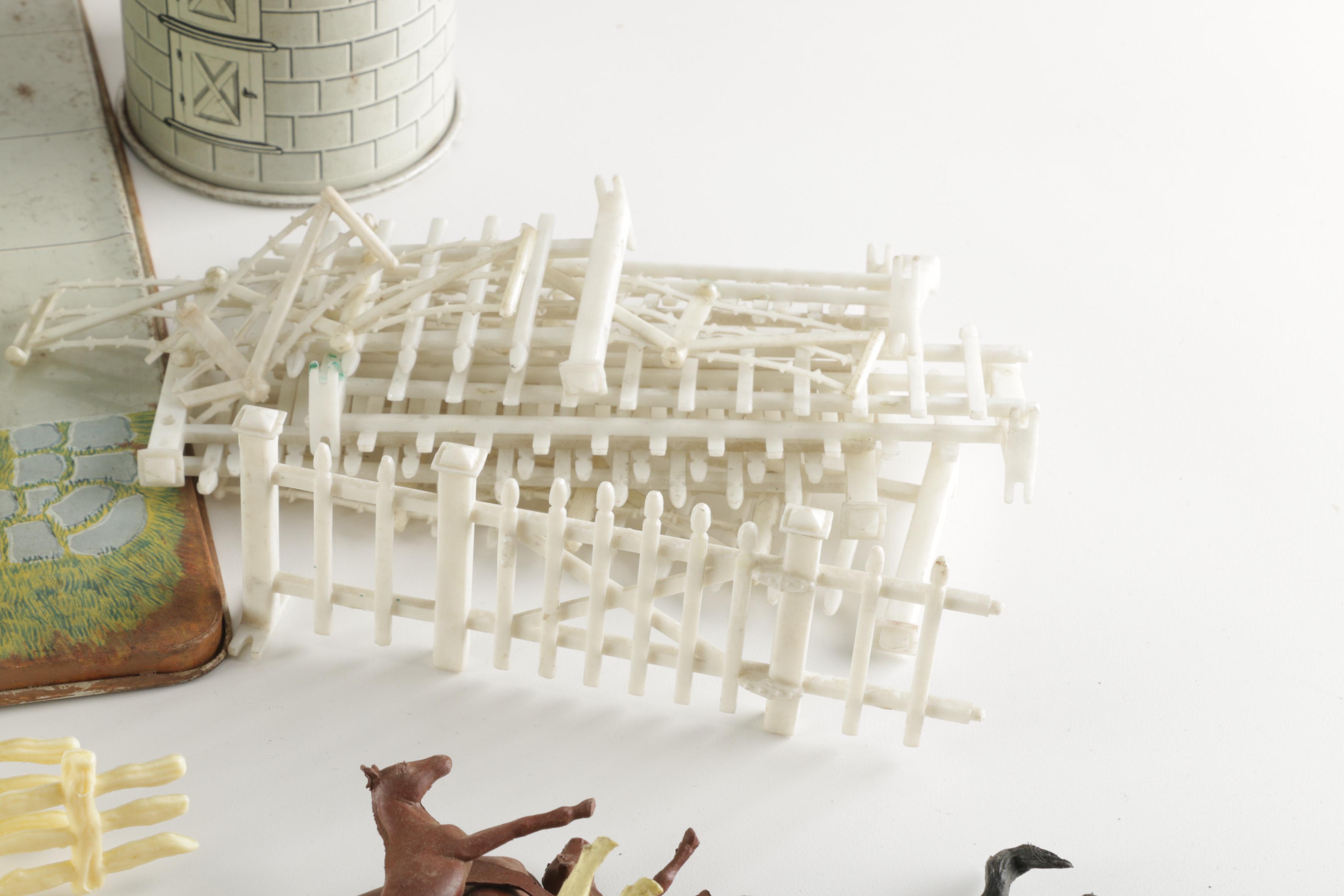 1950s Marx Tin Litho Barn with Plastic Accessories