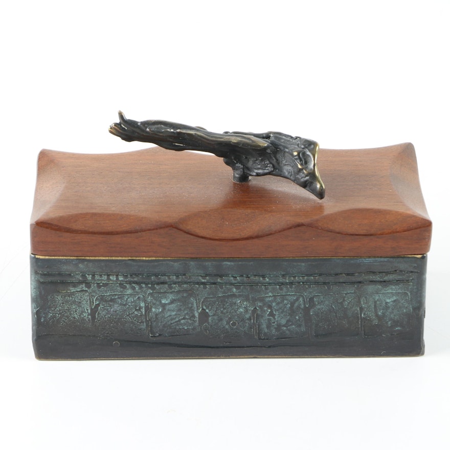 Signed Shatsby Bronze Trinket Box with Wooden Lid