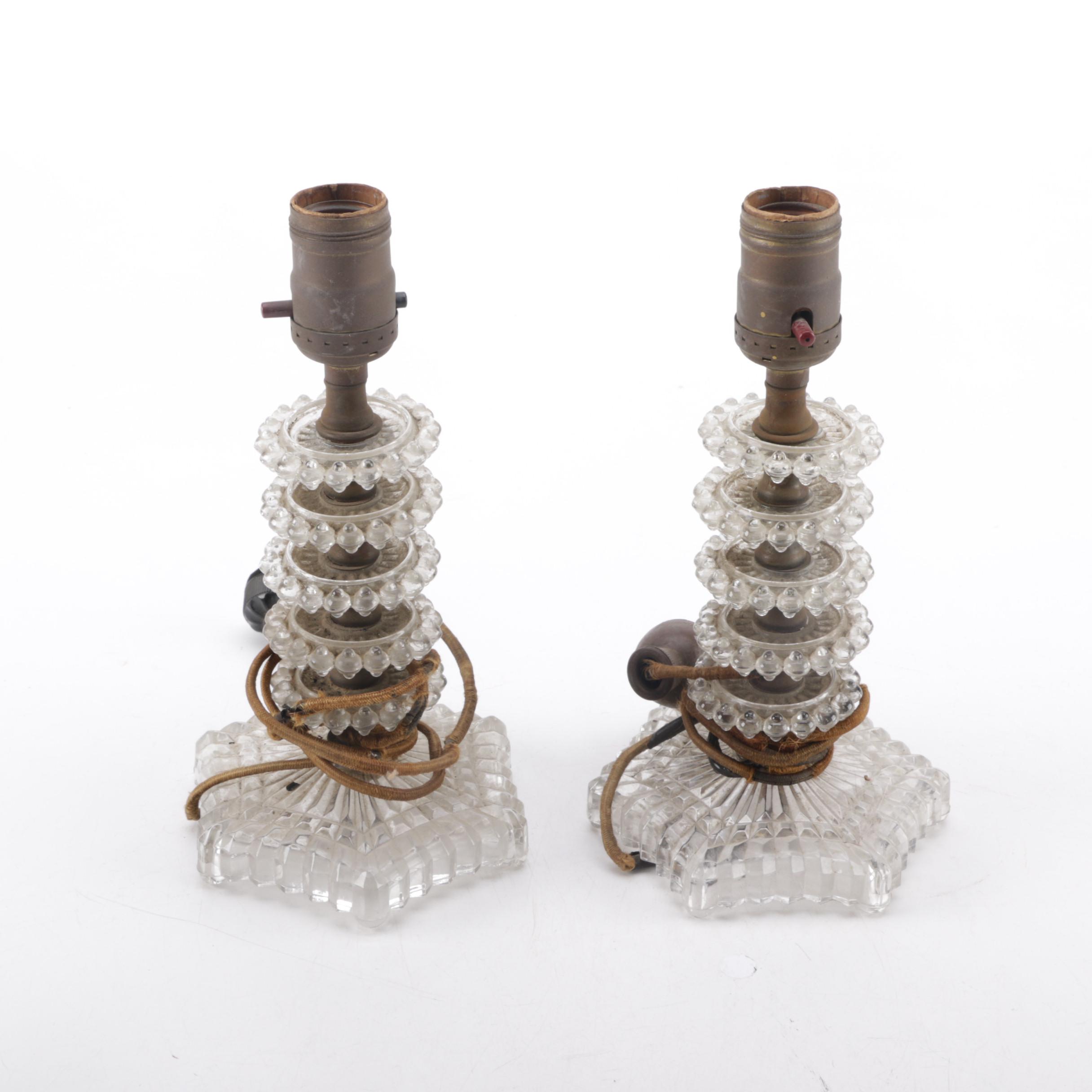 Vintage Hobnail Glass Candlestick Lamps