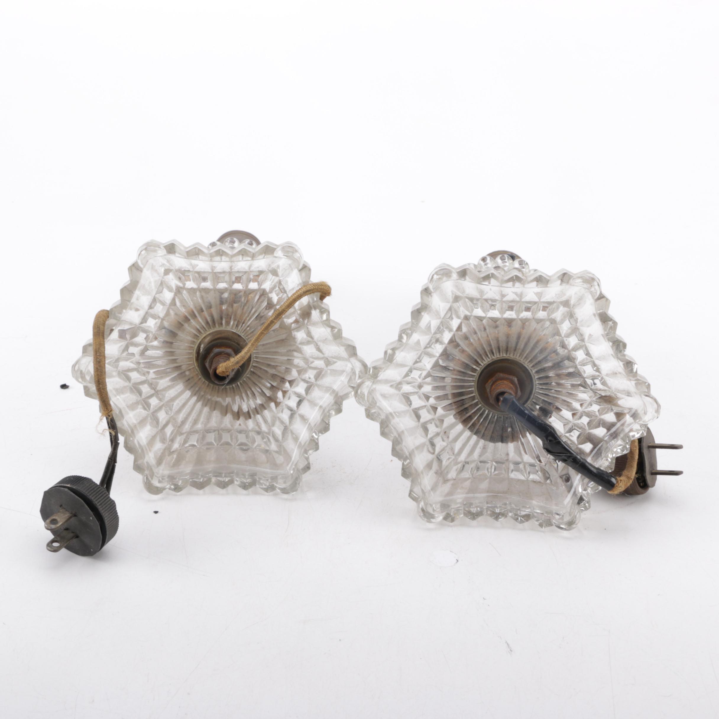 Vintage Hobnail Glass Candlestick Lamps