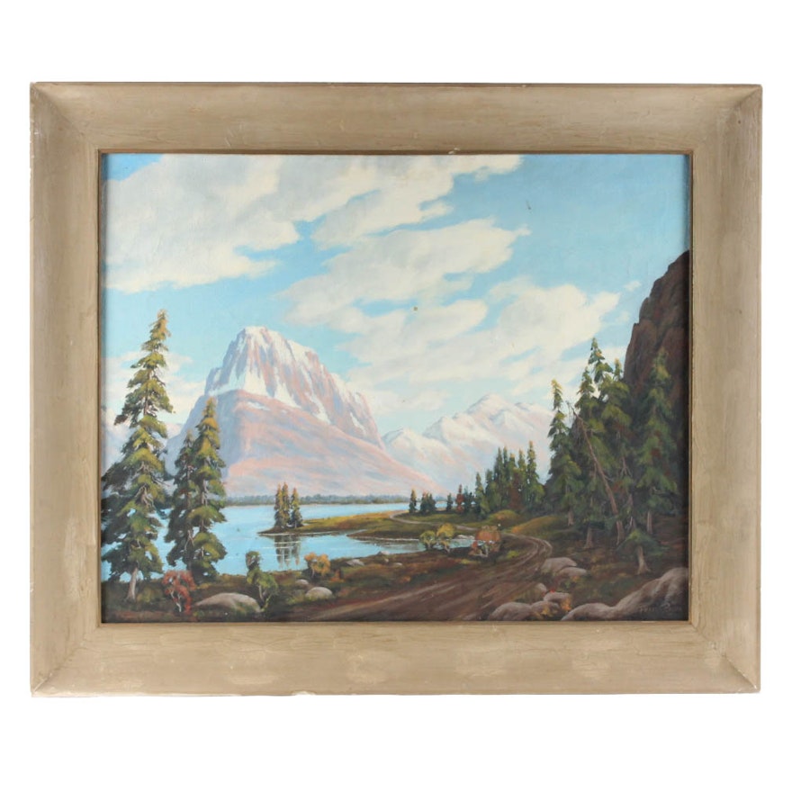 Oil on Canvas Mountain Landscape