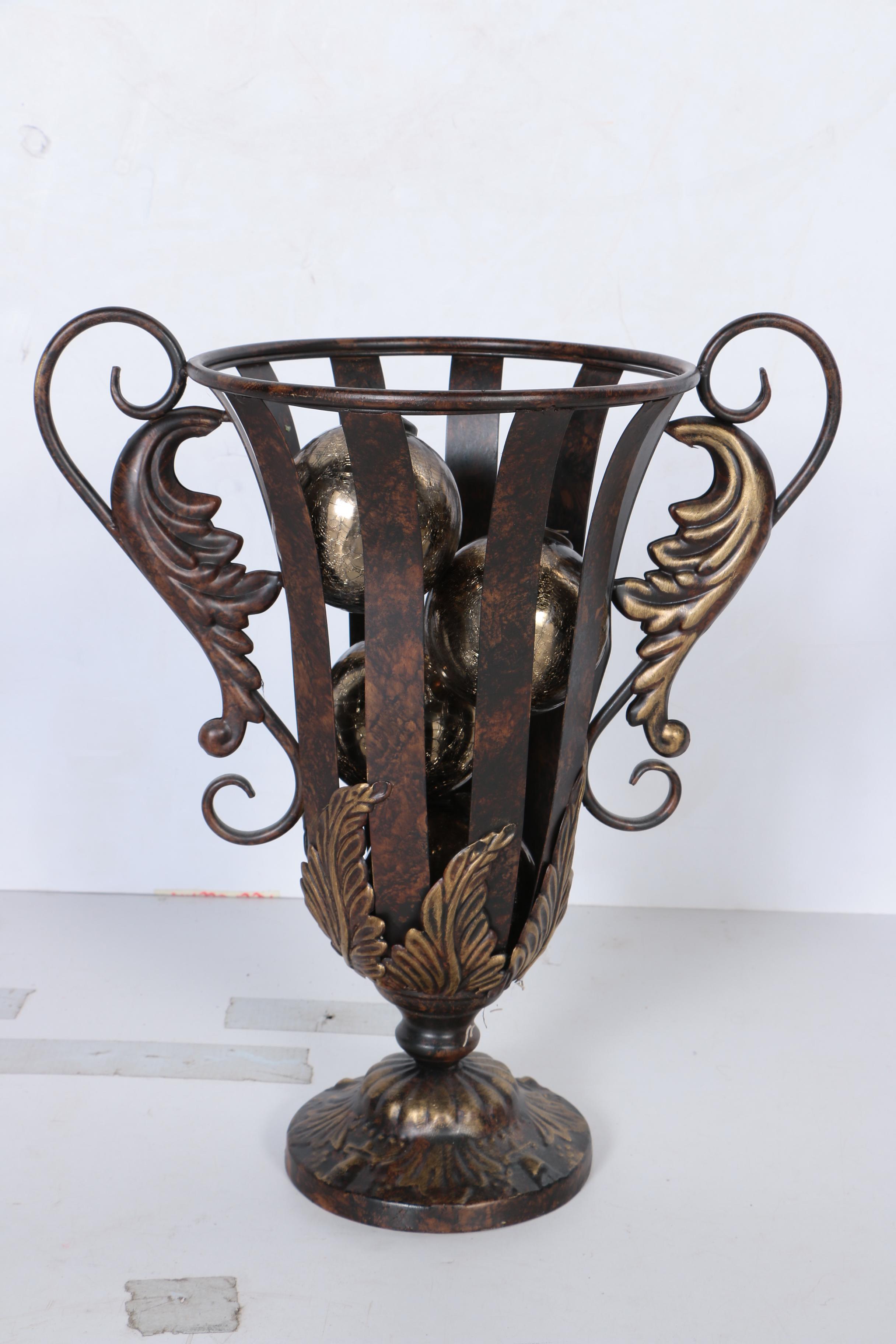 Pair of Decorative Metal Vase with Ornaments