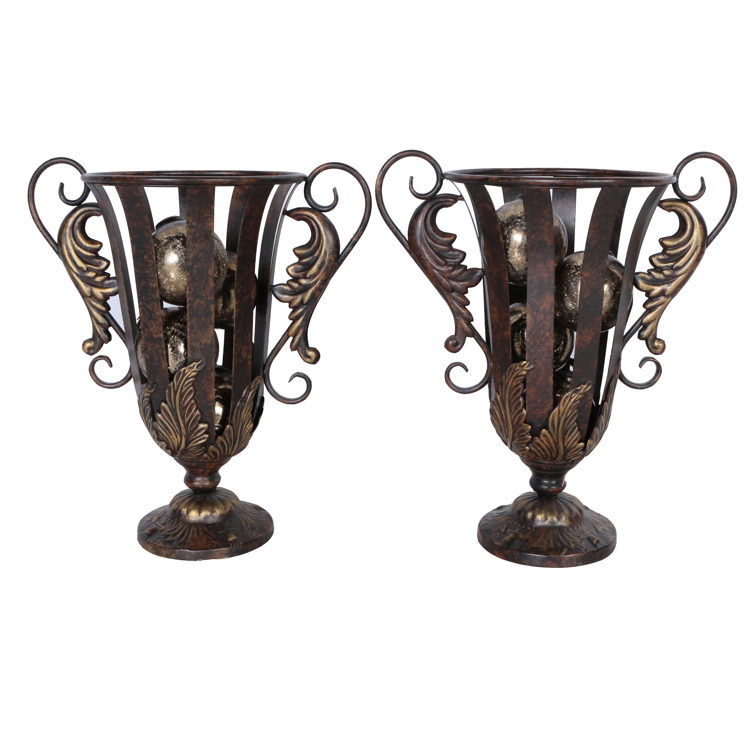 Pair of Decorative Metal Vase with Ornaments