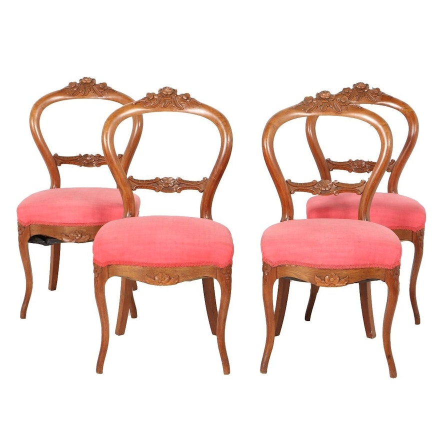 Antique Victorian Rococo Revival Walnut Side Chairs, Circa 1850-1875