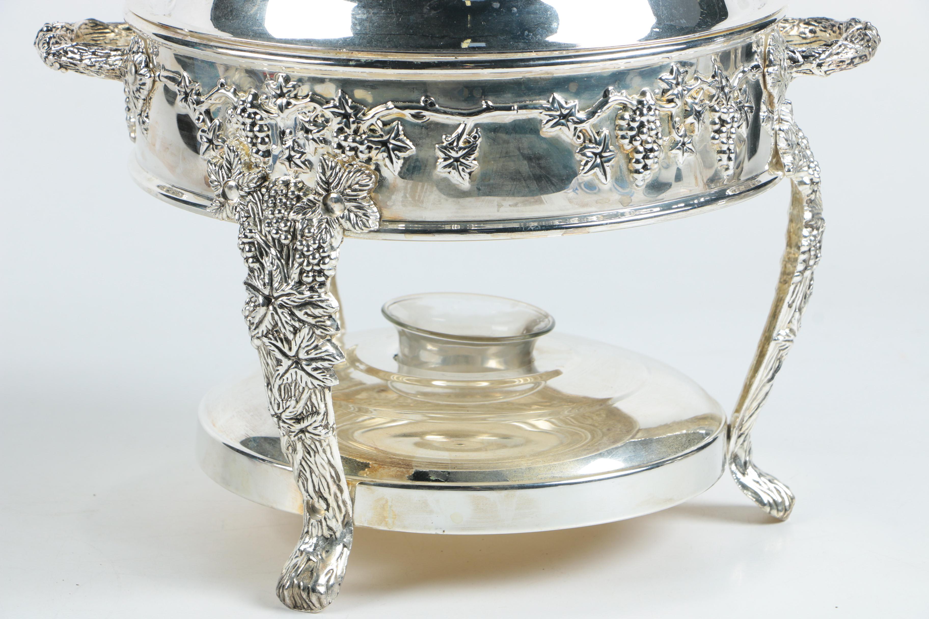 Collection of Silver Plate Repoussé Chafing Dishes