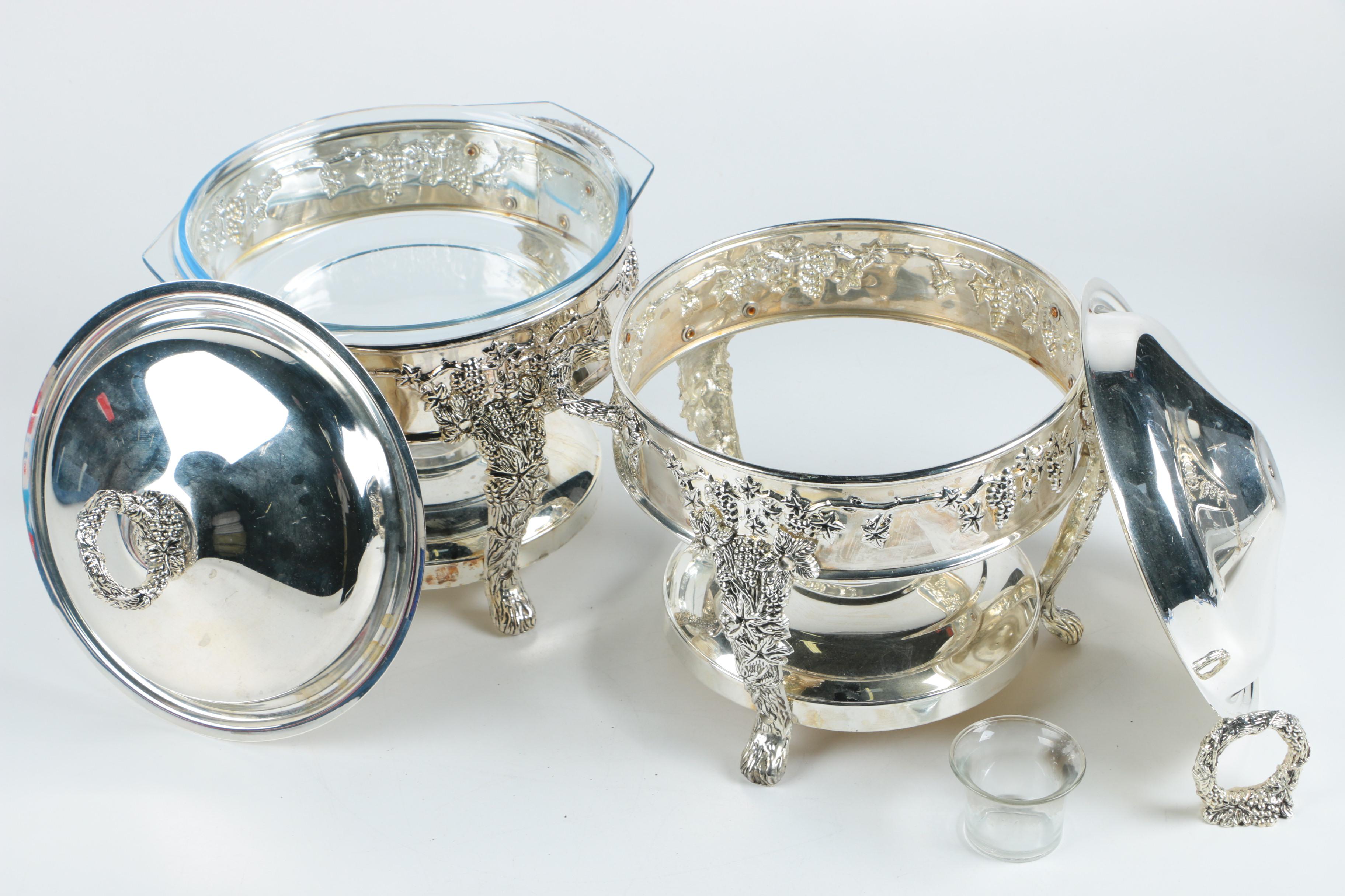 Collection of Silver Plate Repoussé Chafing Dishes