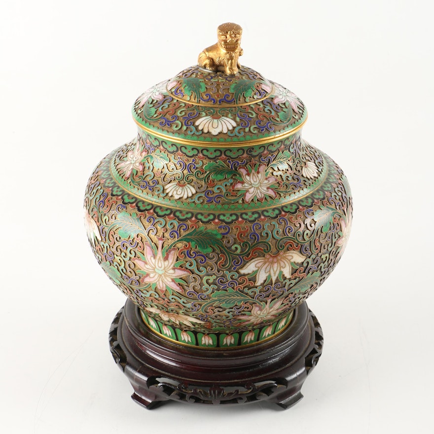 Chinese Cloisonné Jar with Stand