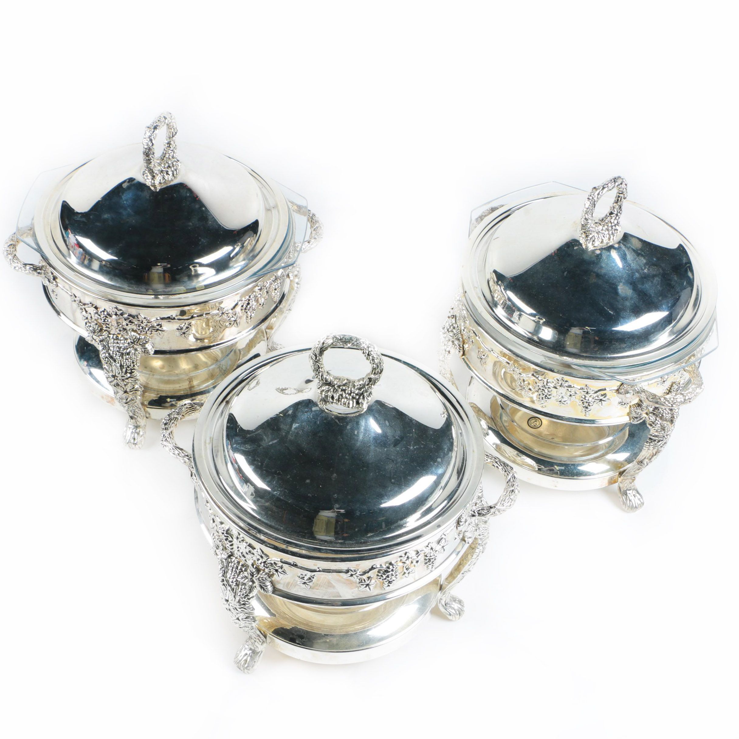 Collection of Silver Plate Repoussé Chafing Dishes