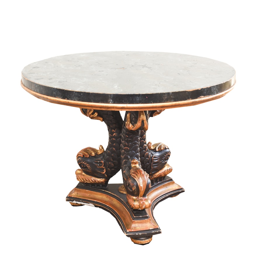 Neoclassical Style Faux Granite Top Pedestal Side Table