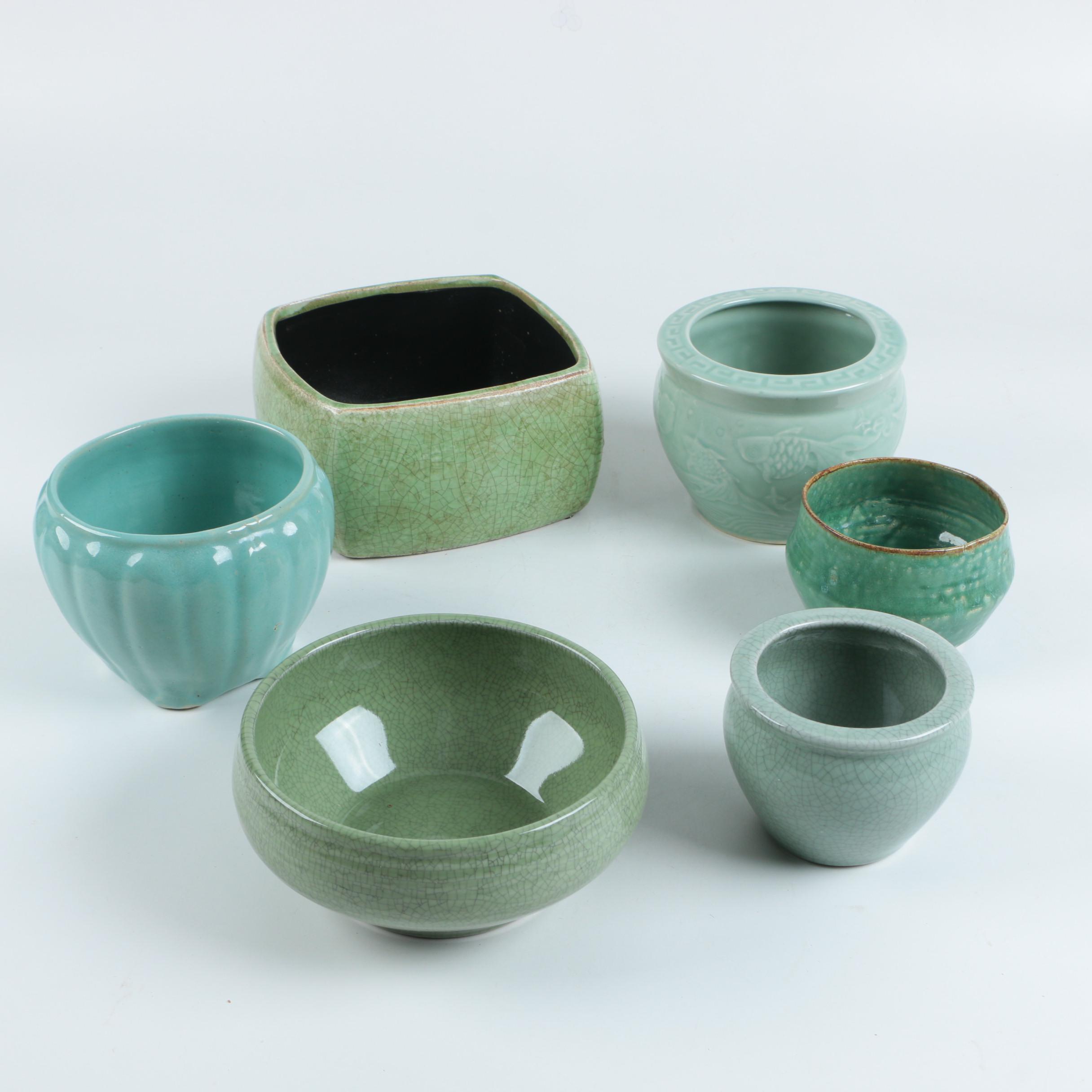 Assorted Green Art Pottery Planters