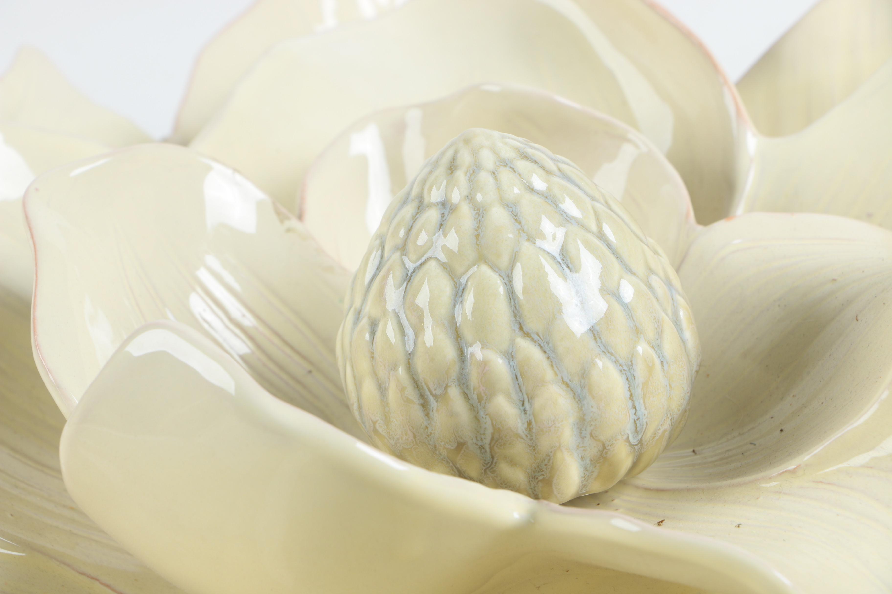 Italian Ceramic Magnolia Flower Wall Sculpture