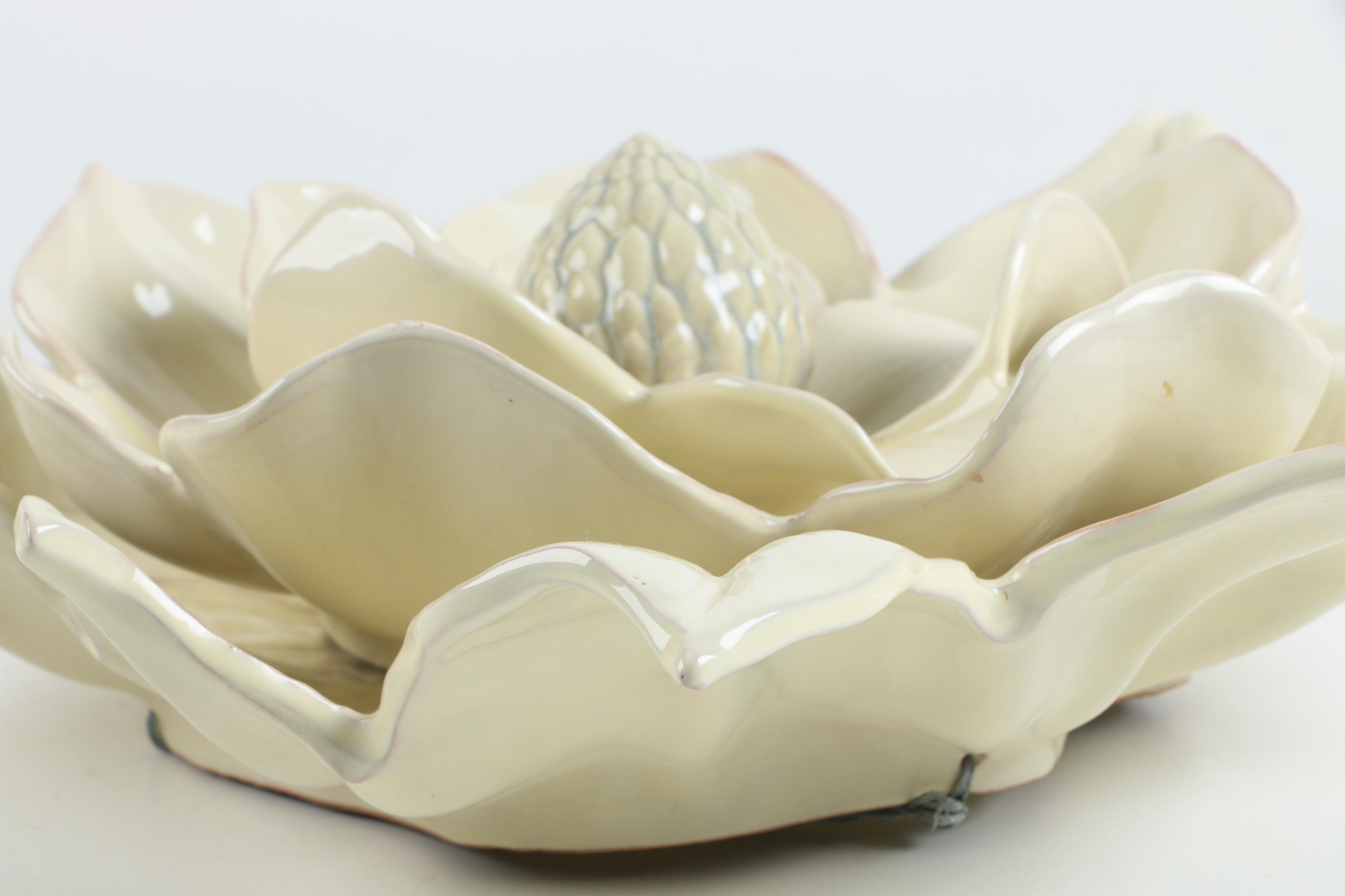 Italian Ceramic Magnolia Flower Wall Sculpture