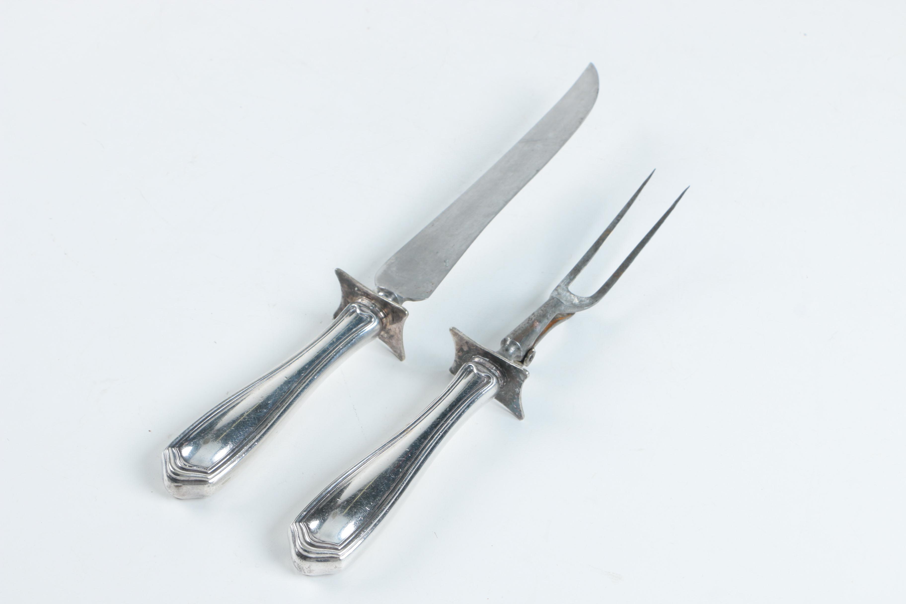 Gorham Engraved Hollow Handled Silver Plate Carving Set