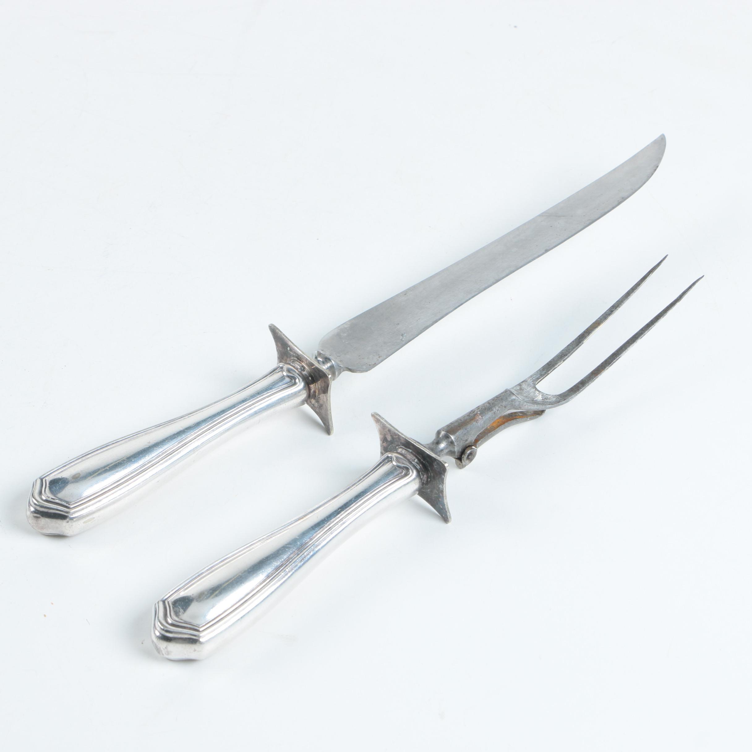 Gorham Engraved Hollow Handled Silver Plate Carving Set