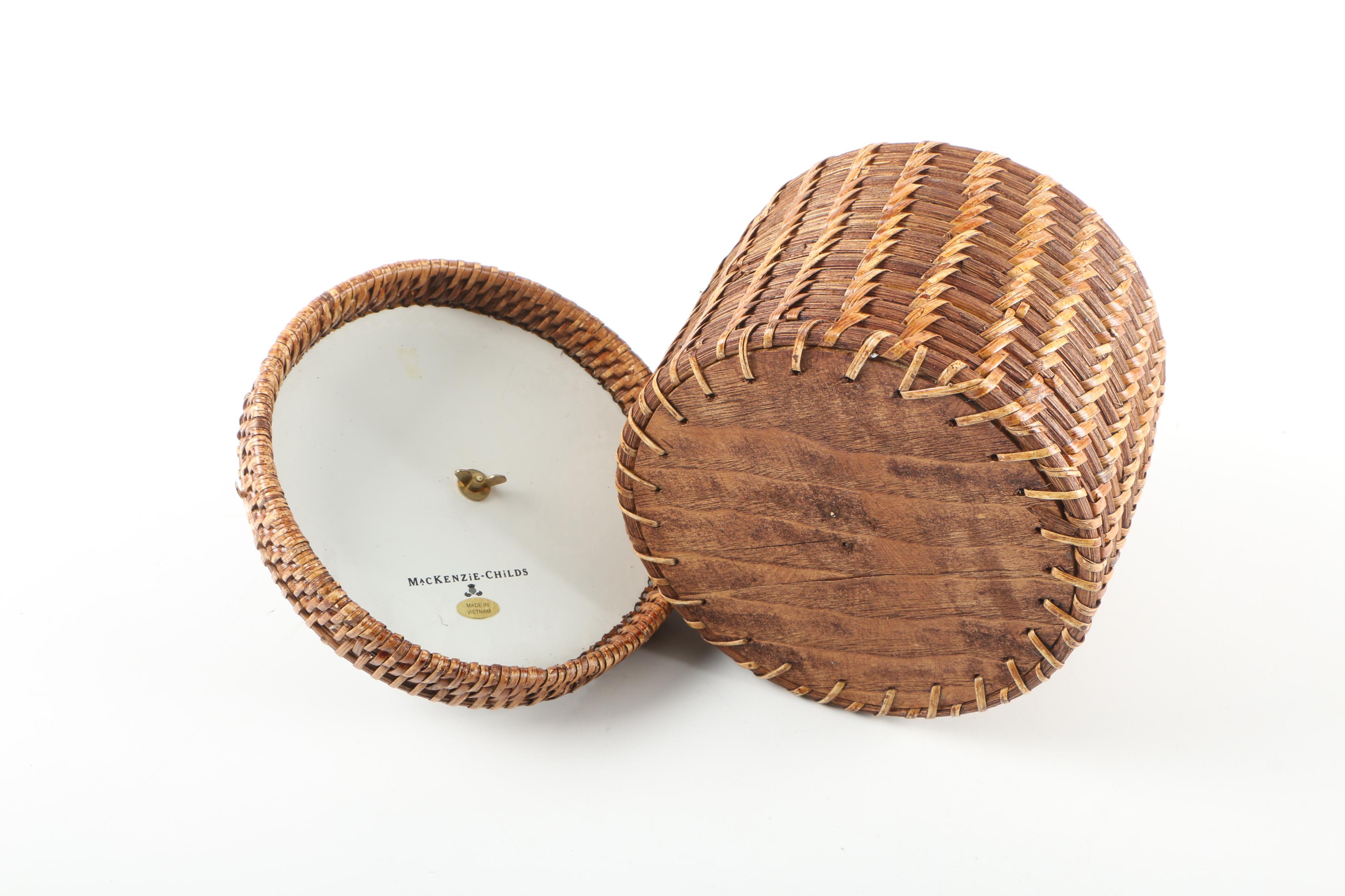 Mackenzie-Childs "Courtly Check" Rattan and Enamel Canister