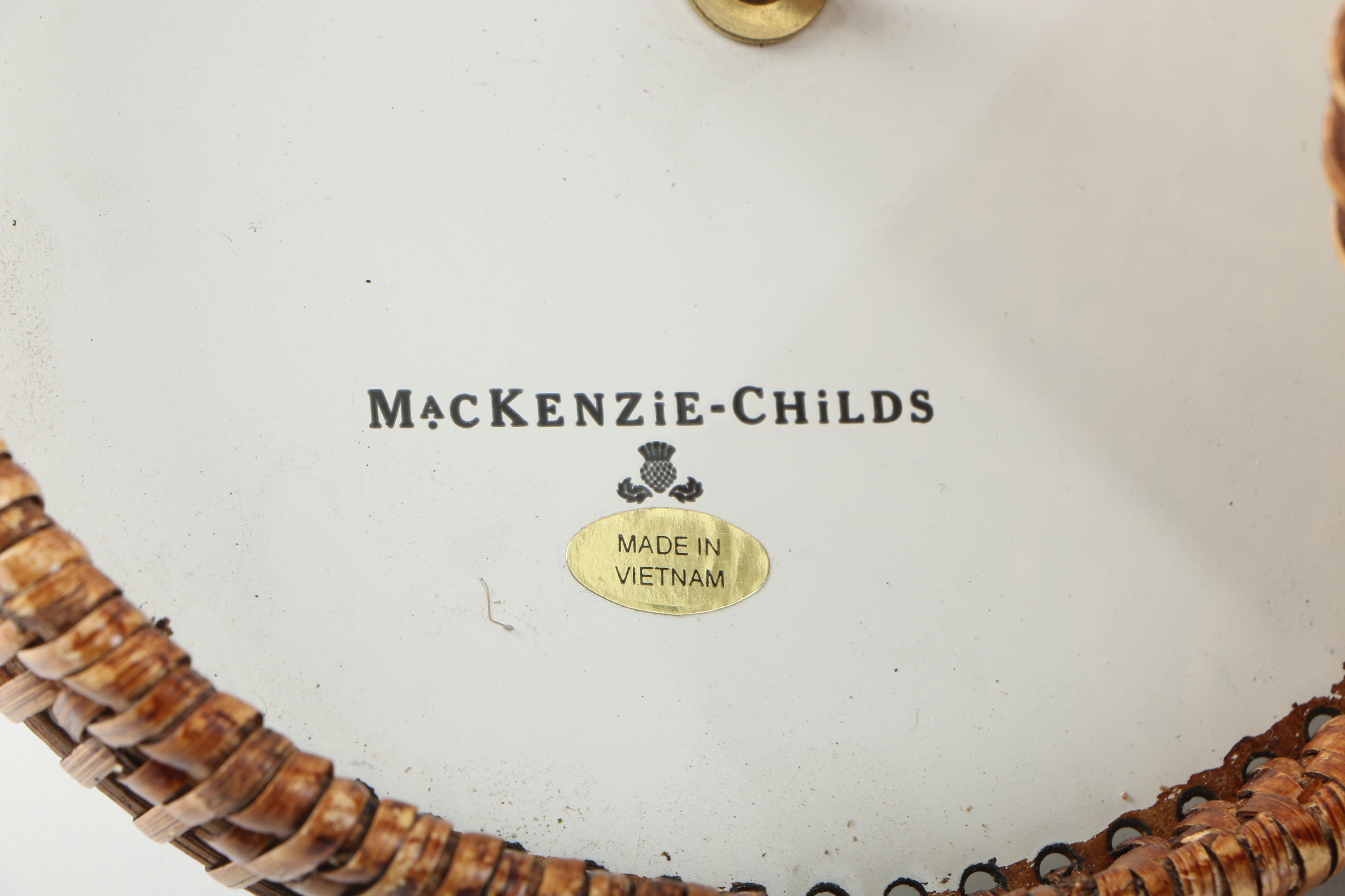 Mackenzie-Childs "Courtly Check" Rattan and Enamel Canister