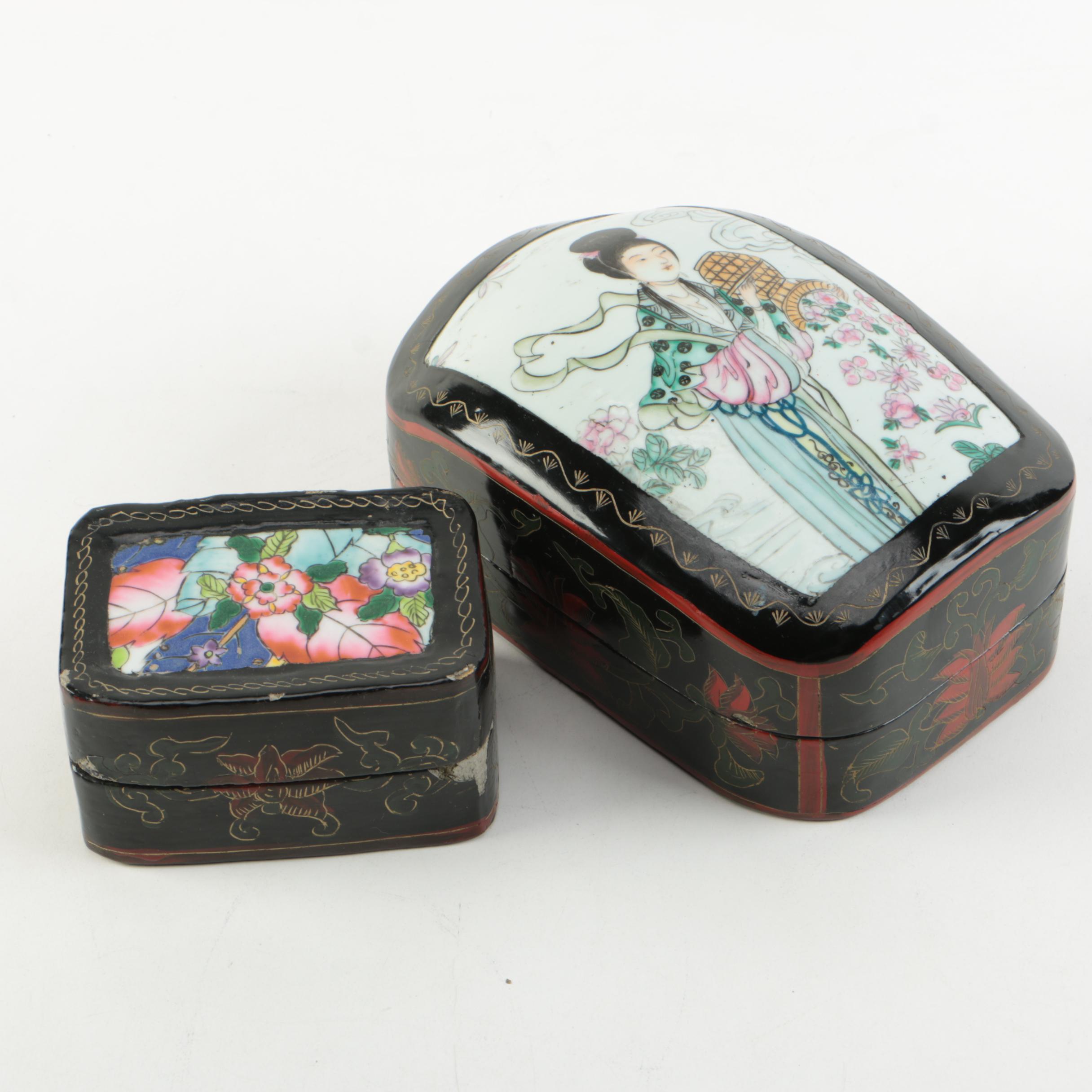 Pair of Asian Influenced Lacquered Trinket Boxes