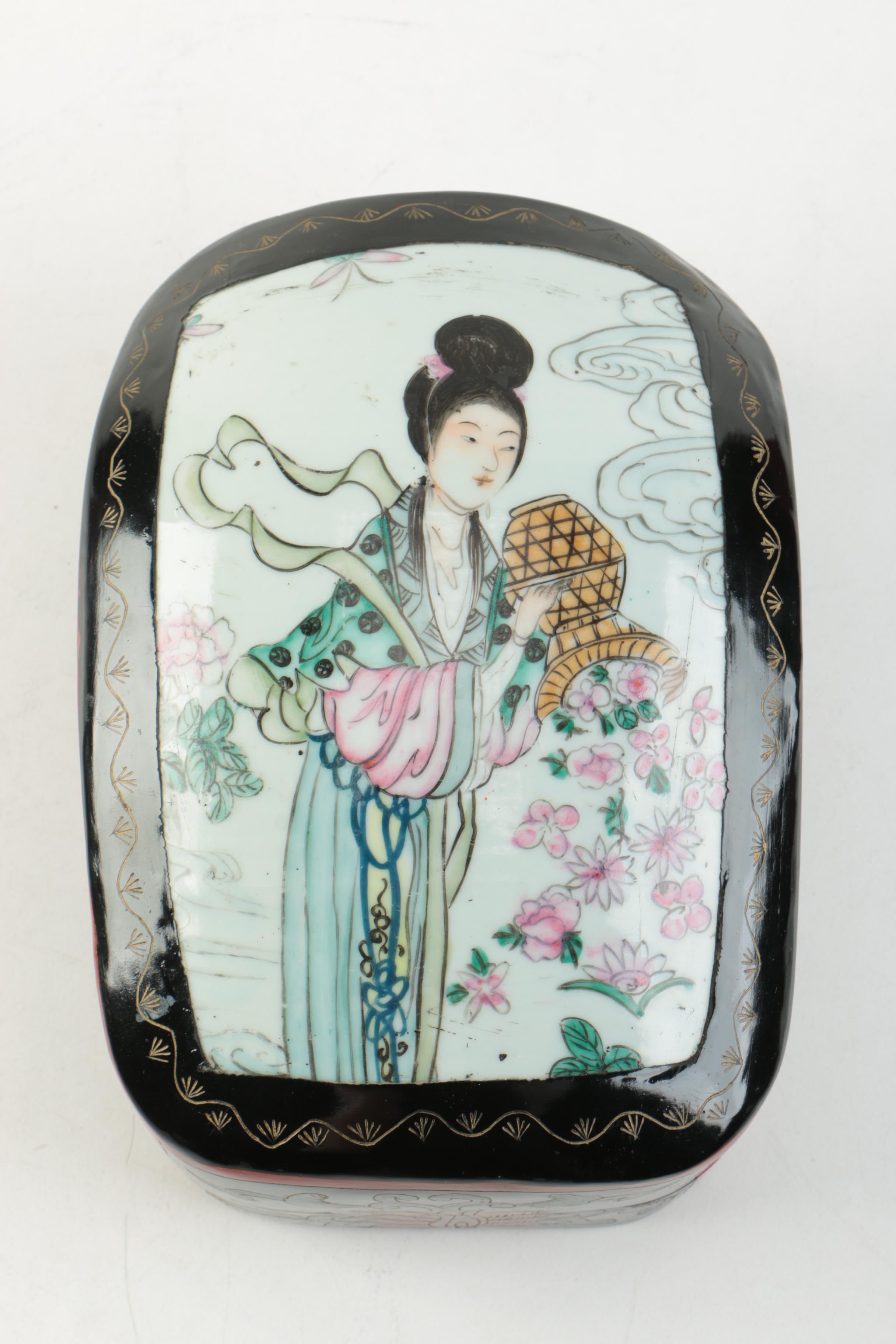 Pair of Asian Influenced Lacquered Trinket Boxes