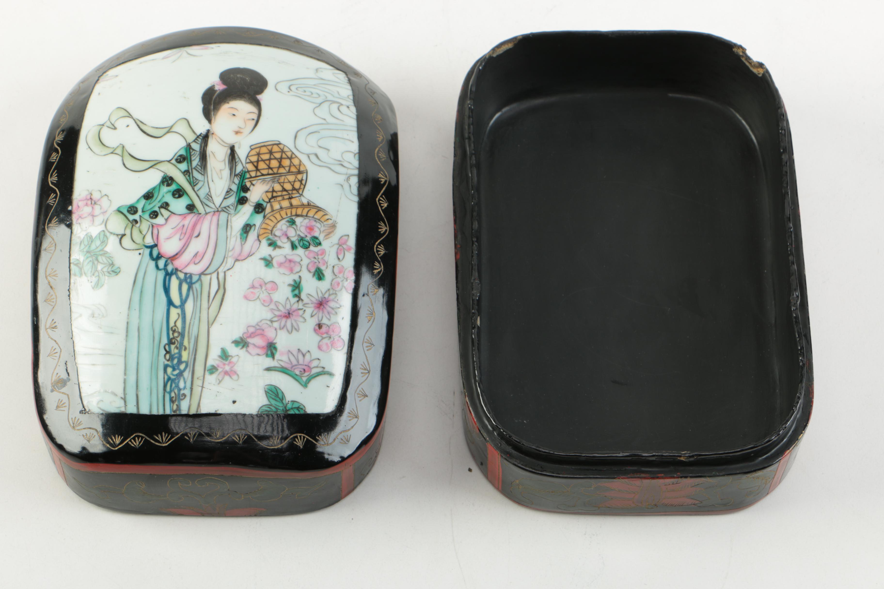 Pair of Asian Influenced Lacquered Trinket Boxes