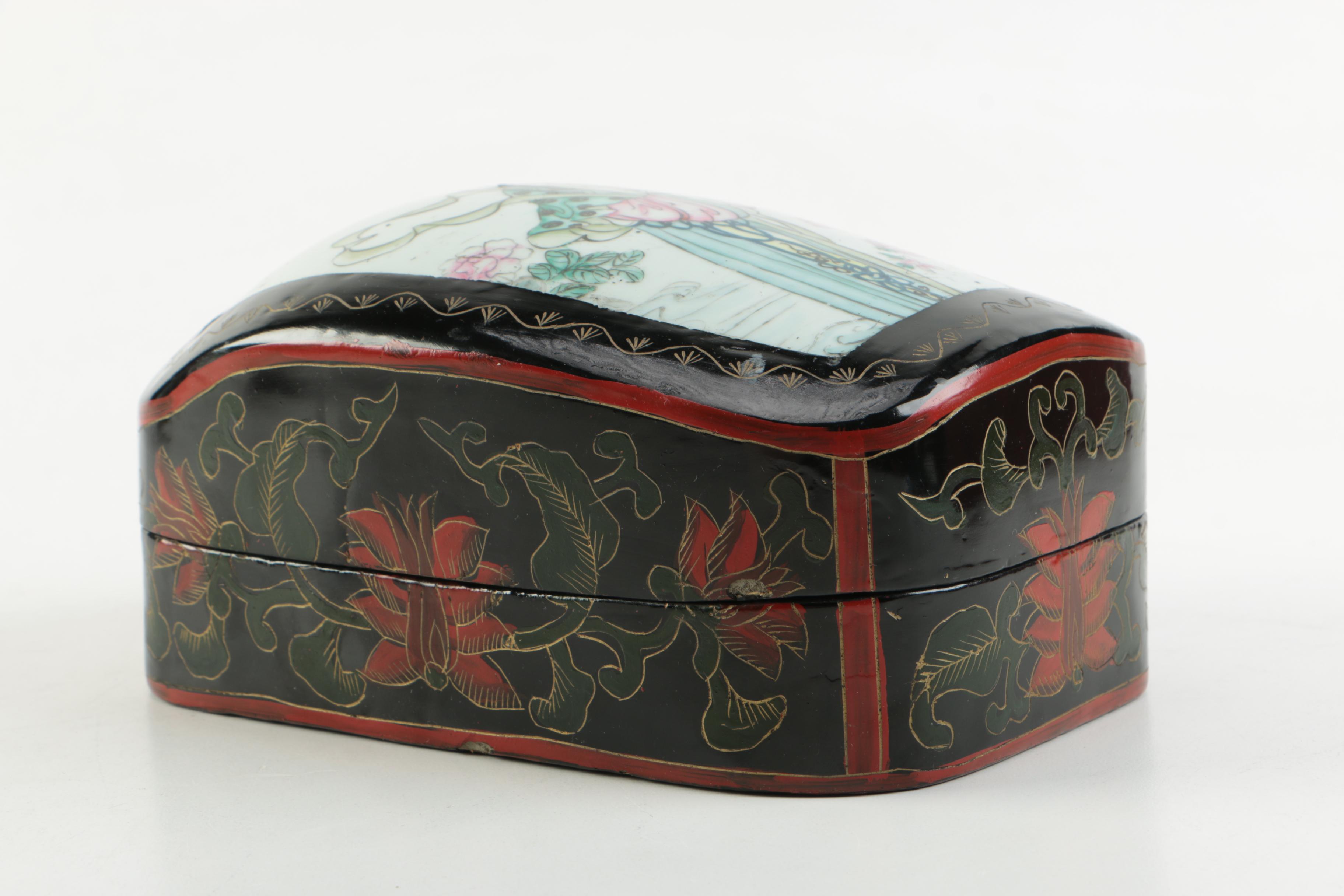 Pair of Asian Influenced Lacquered Trinket Boxes