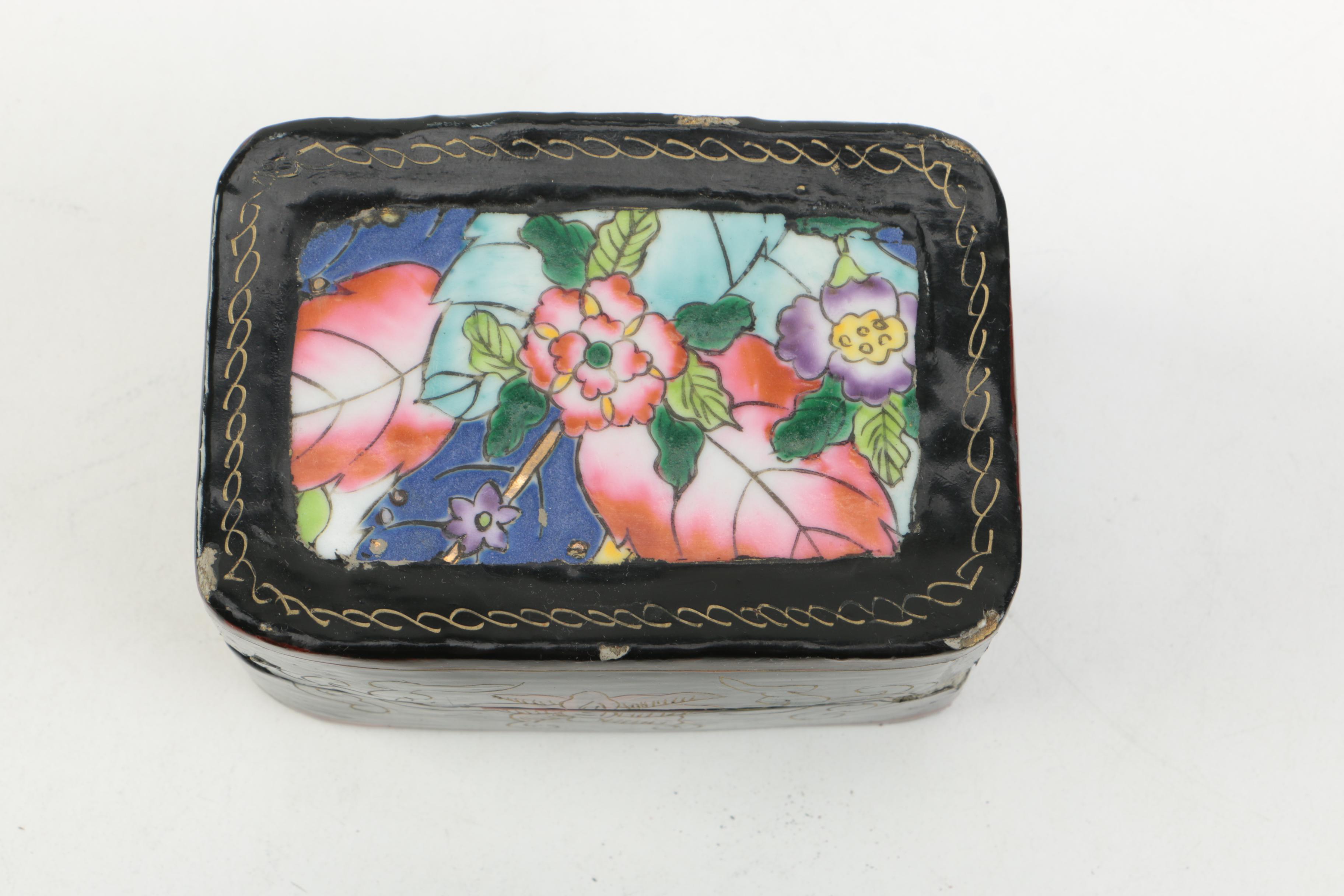 Pair of Asian Influenced Lacquered Trinket Boxes