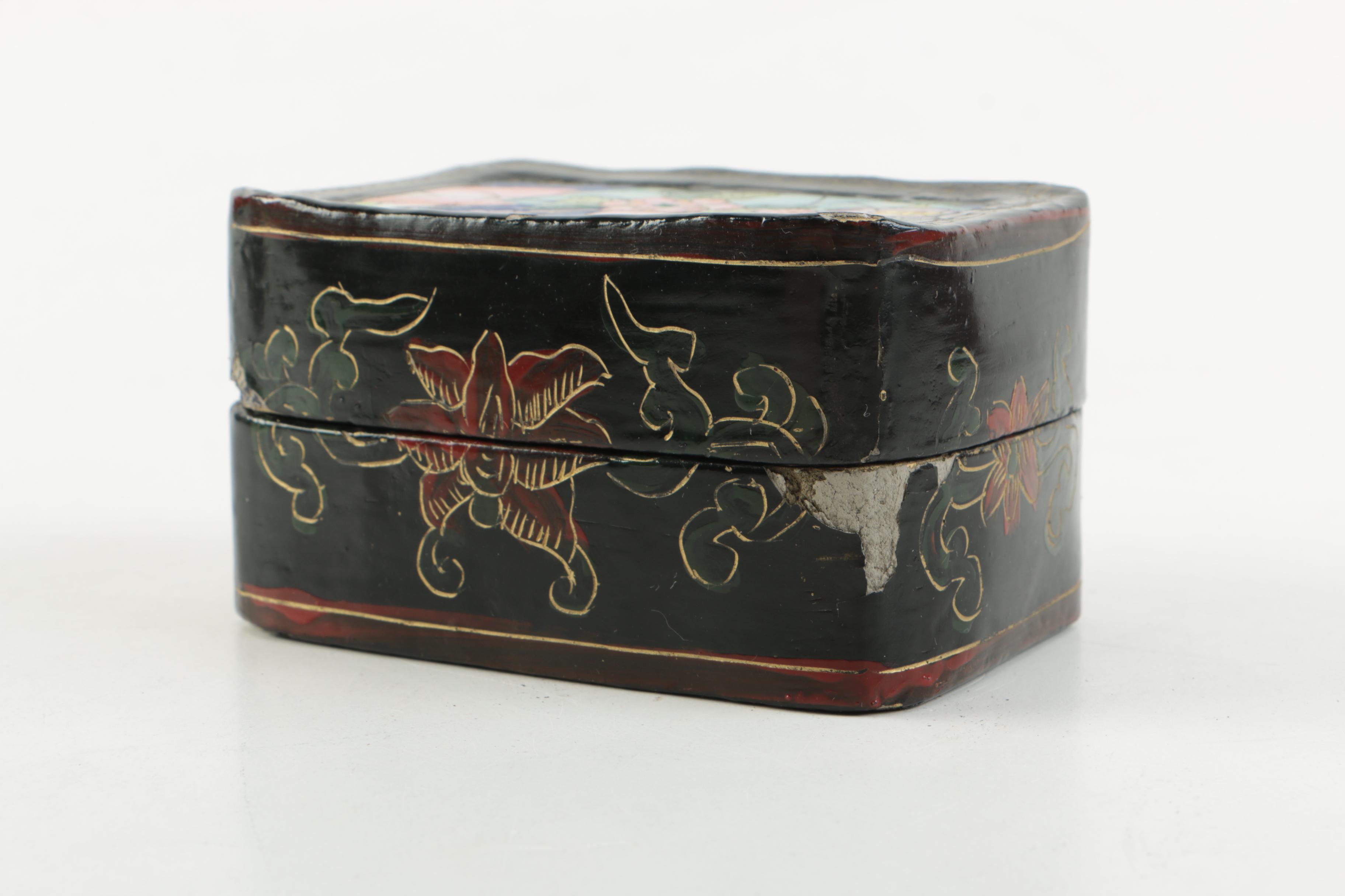 Pair of Asian Influenced Lacquered Trinket Boxes