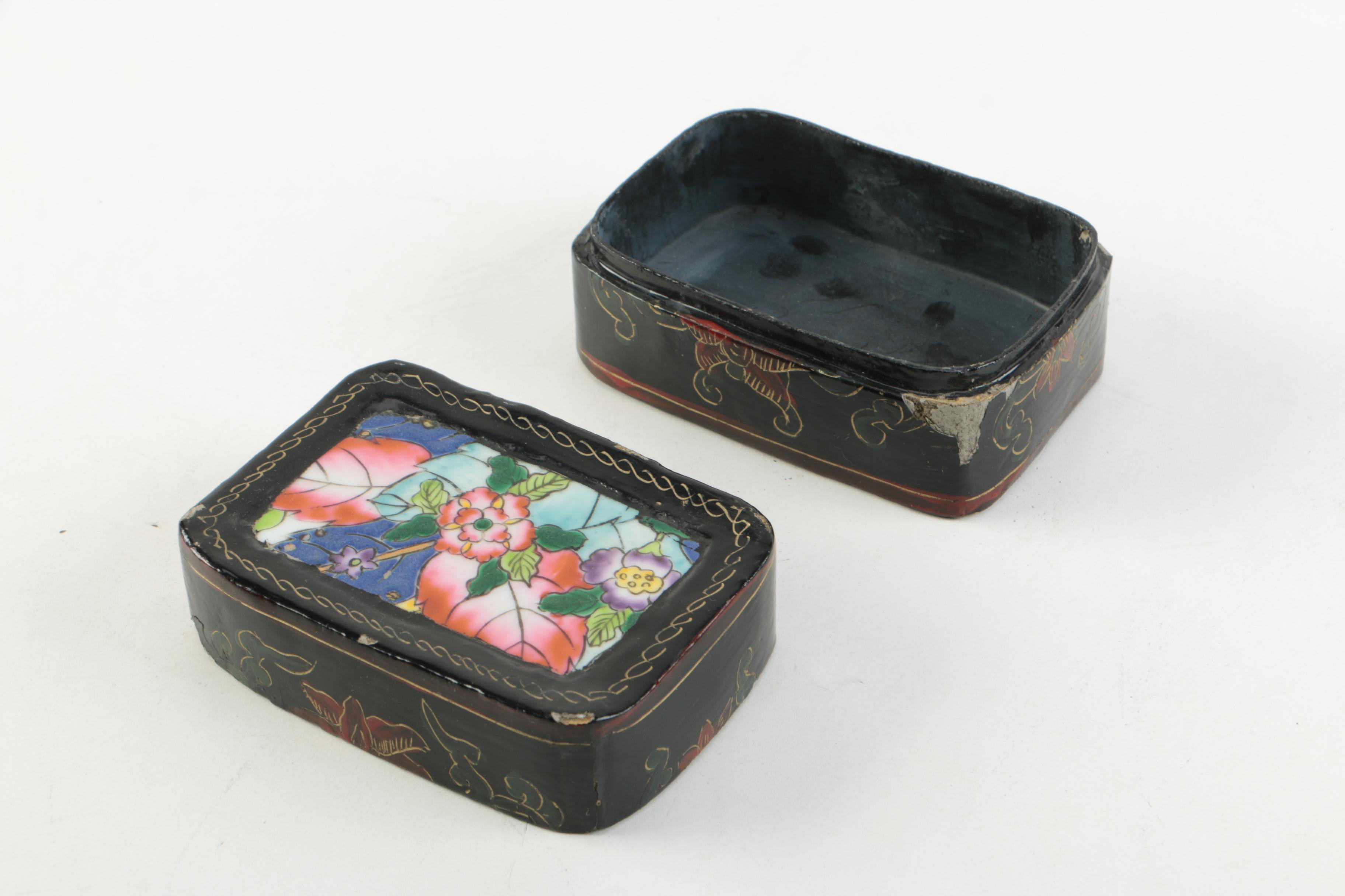 Pair of Asian Influenced Lacquered Trinket Boxes