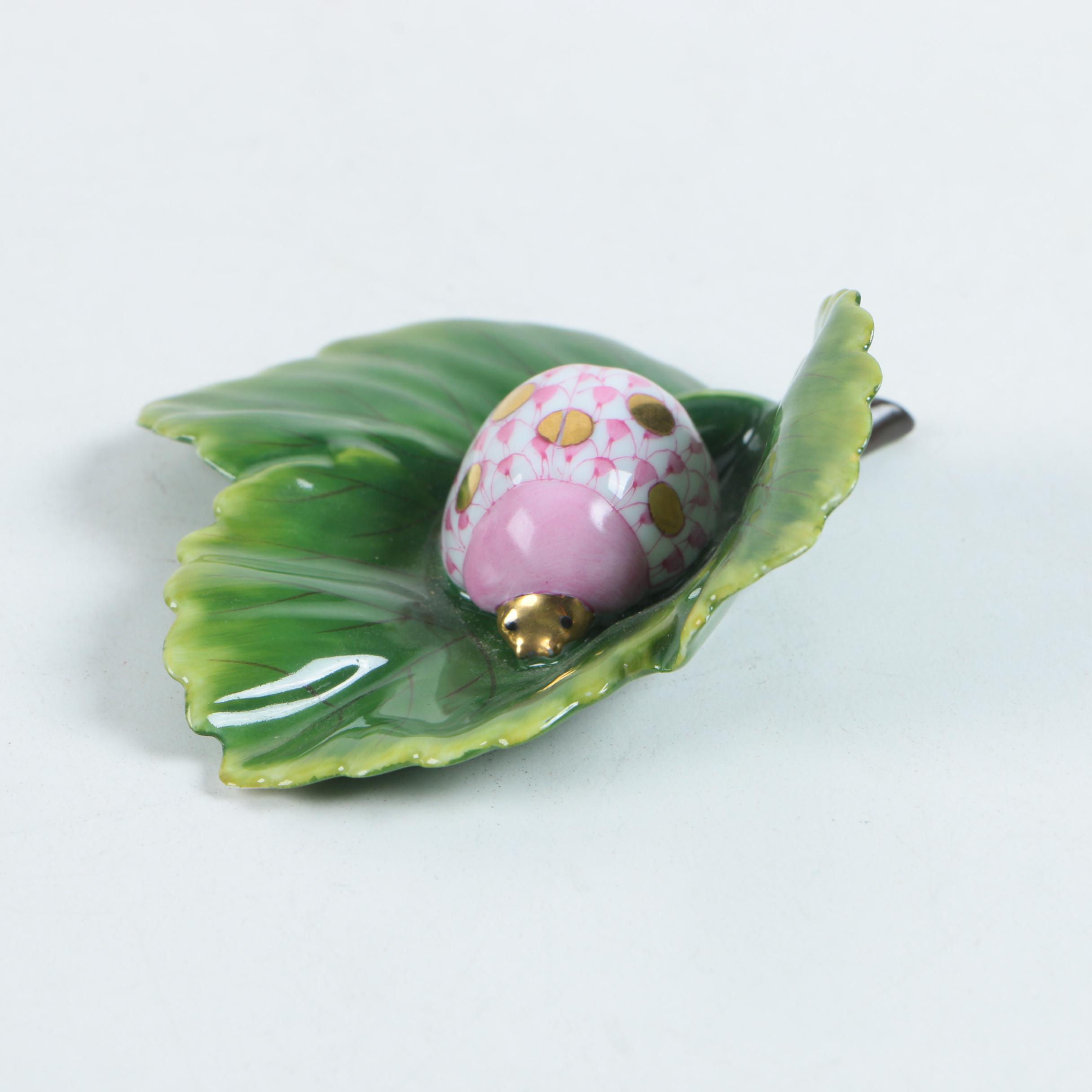 Herend Ladybug and Leaf Figurine