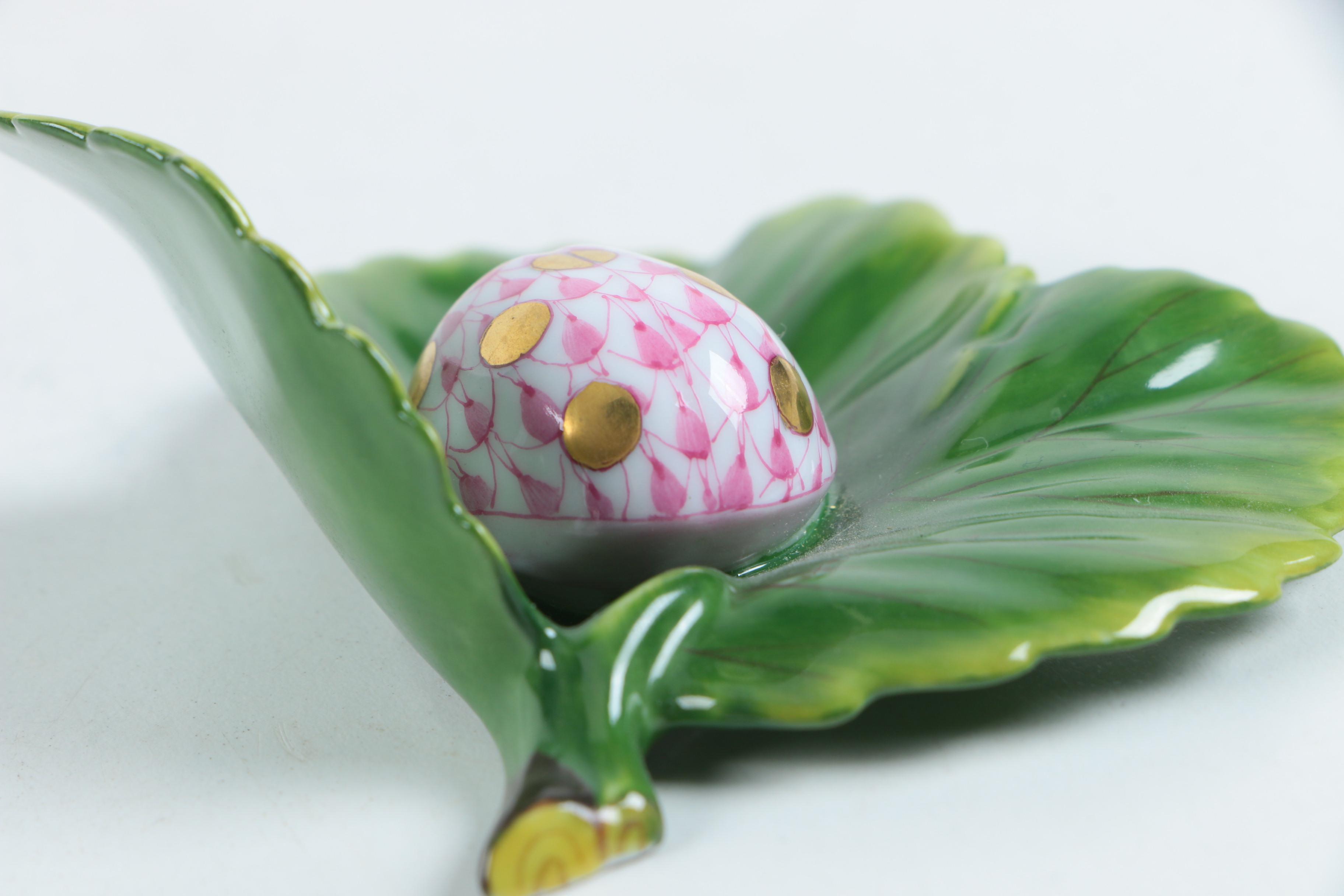 Herend Ladybug and Leaf Figurine